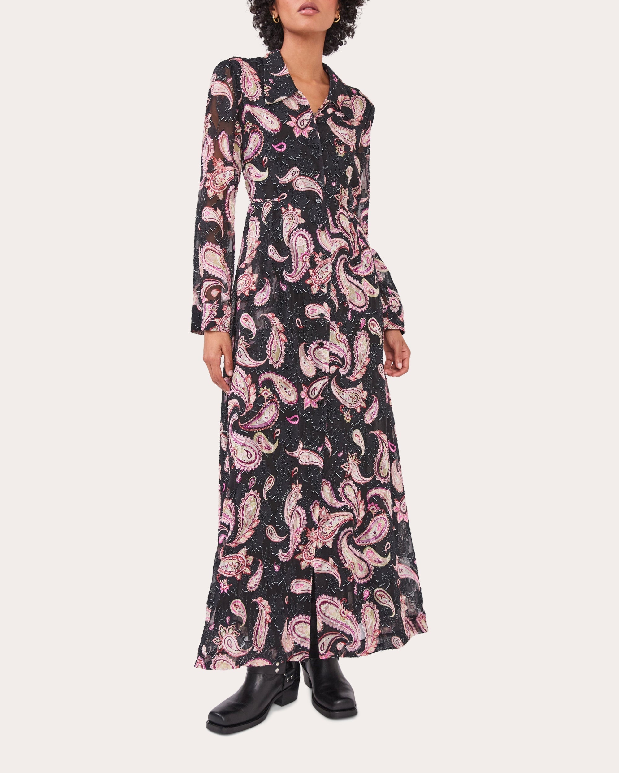 Jimi Silk-Blend Jacquard Black Shirt Dress