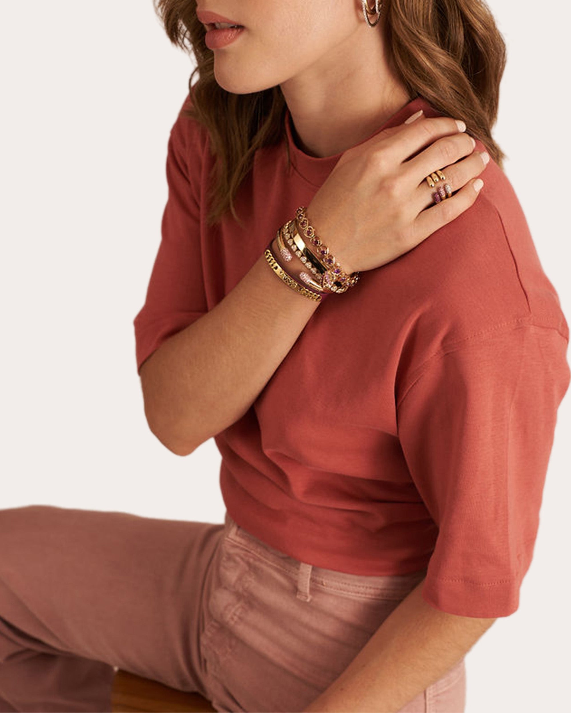 Tube 14K Gold Pink Sapphire Cuff