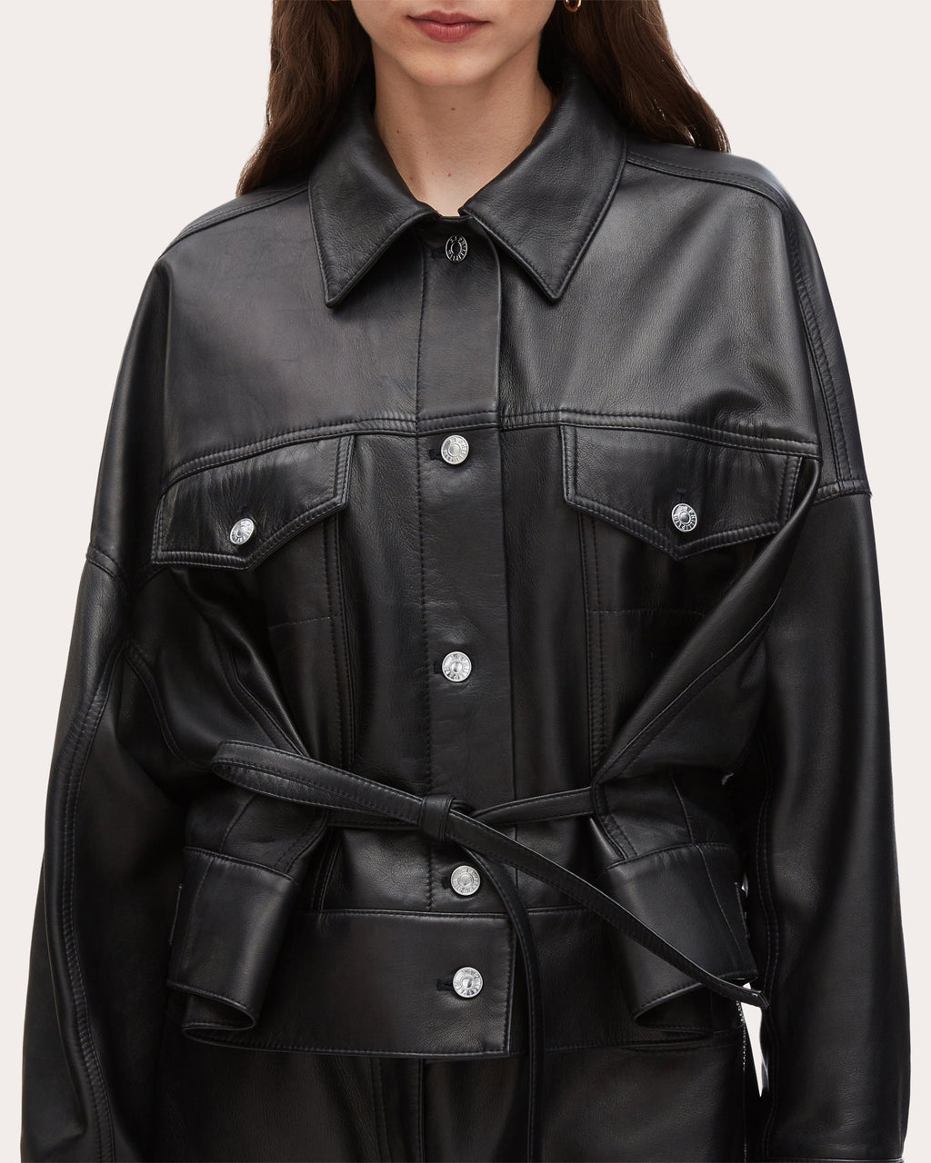 Tie-Detailed Plonge Leather Jacket