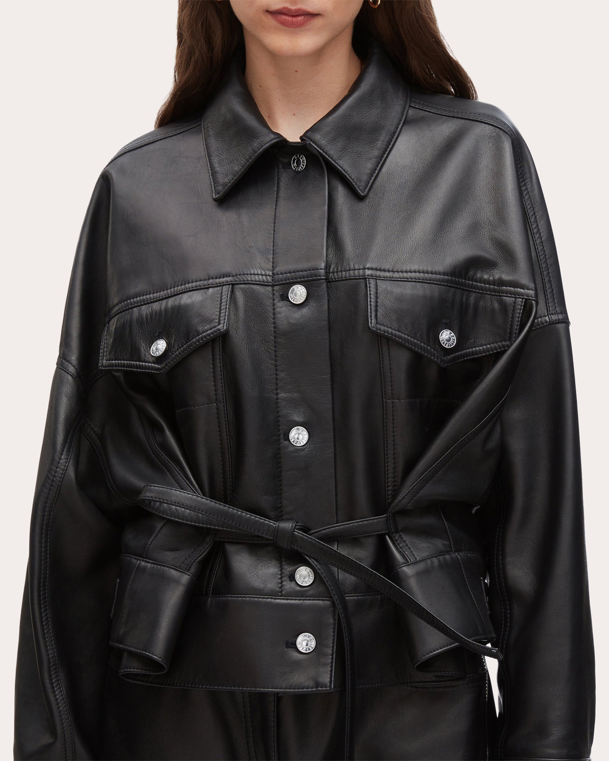 Tie-Detailed Plonge Leather Jacket