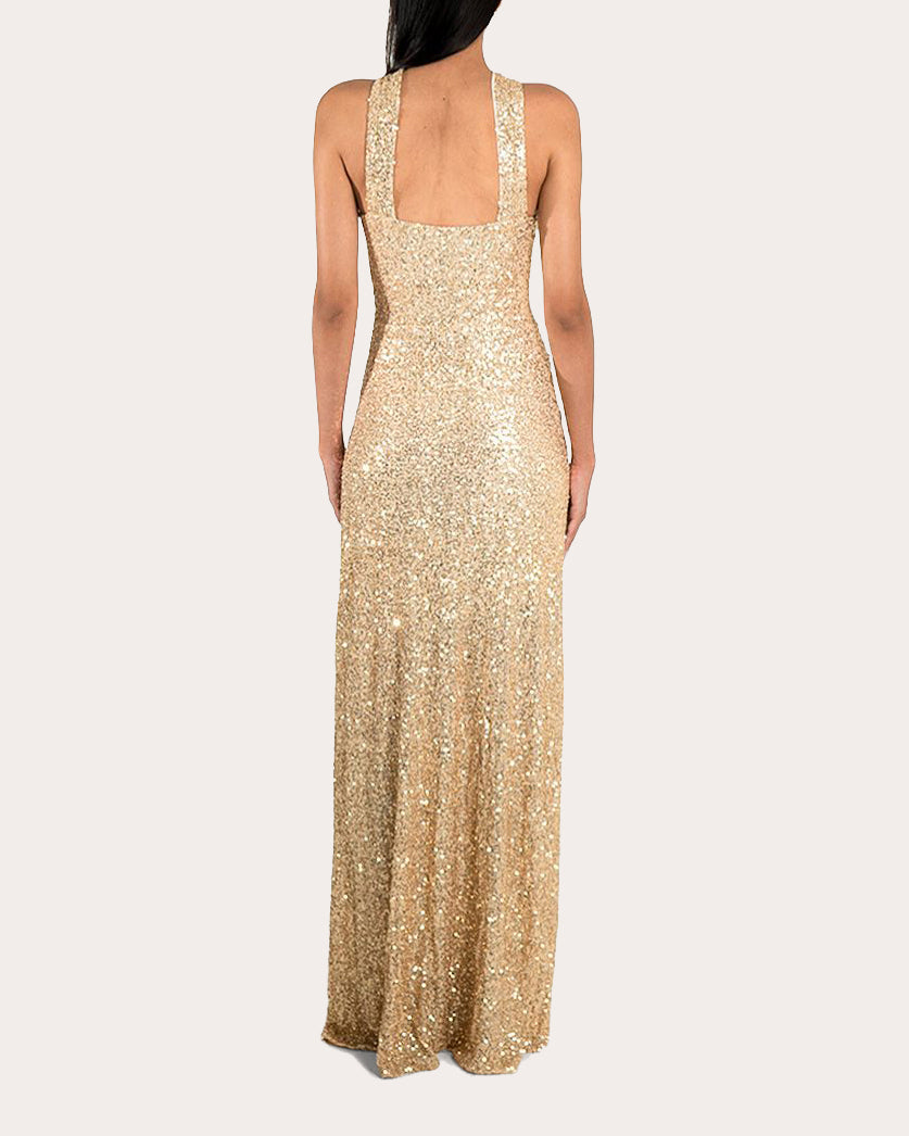 Fairuz Twist-Front Sequined Jersey Gown