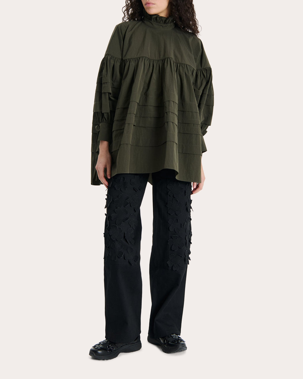 Alberte Oversized Pleated Taffeta Top