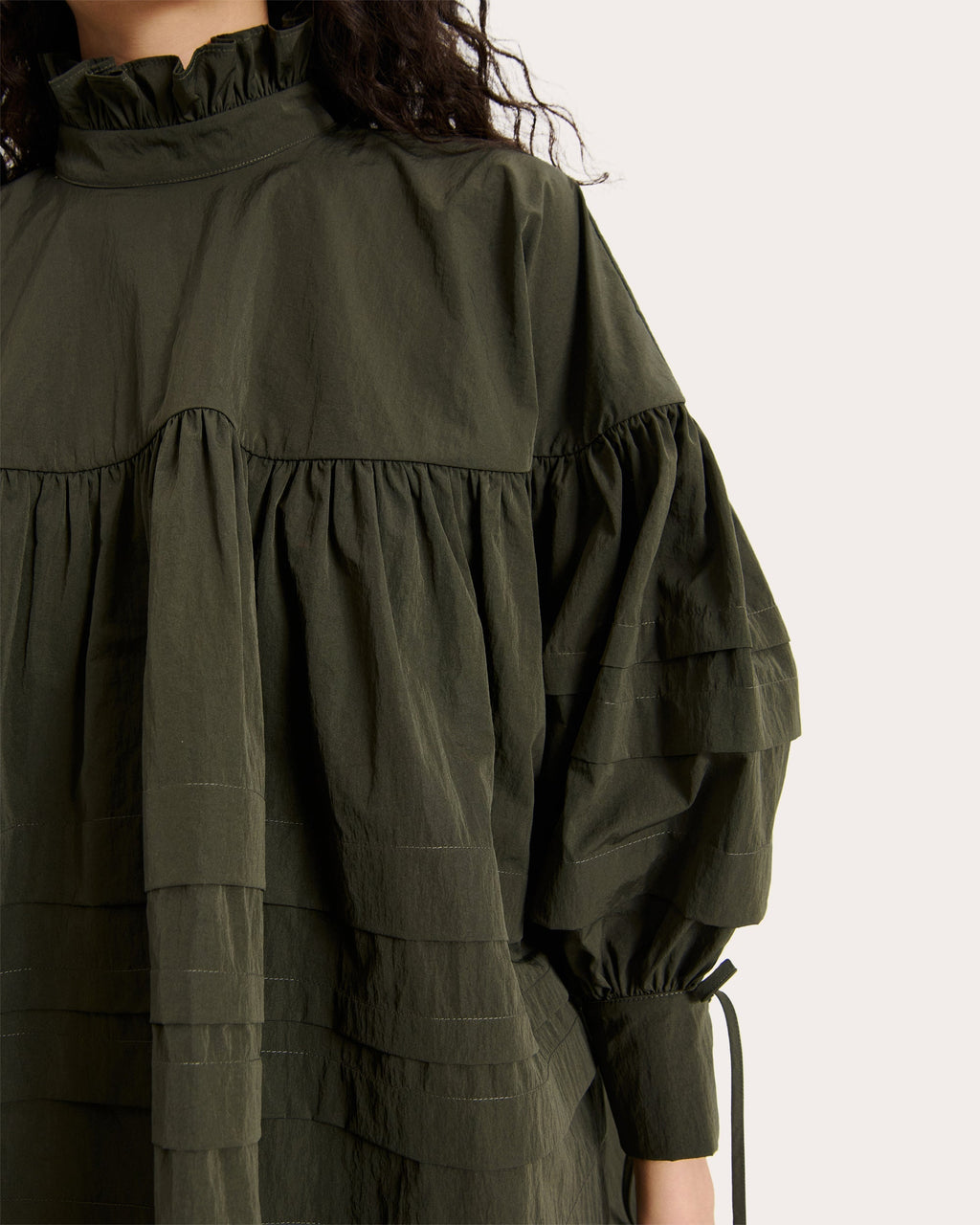 Alberte Oversized Pleated Taffeta Top
