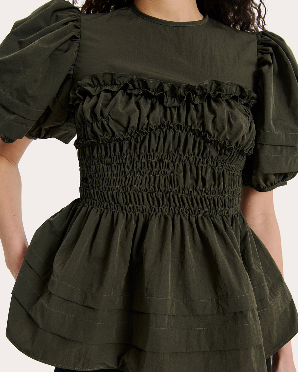 Onessa Shirred Taffeta Peplum Top