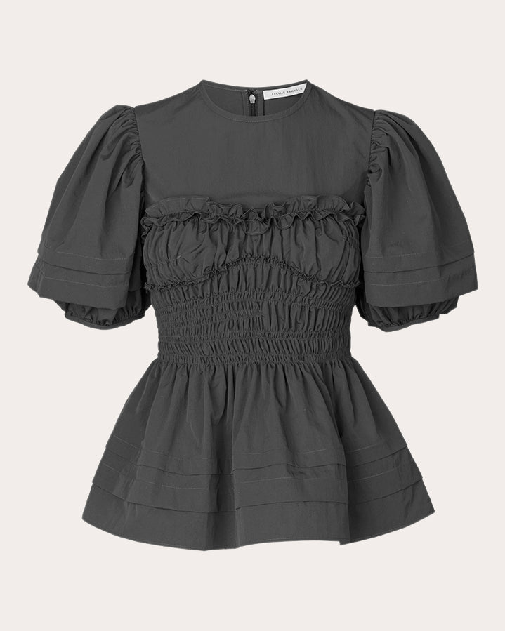 Onessa Shirred Taffeta Peplum Top