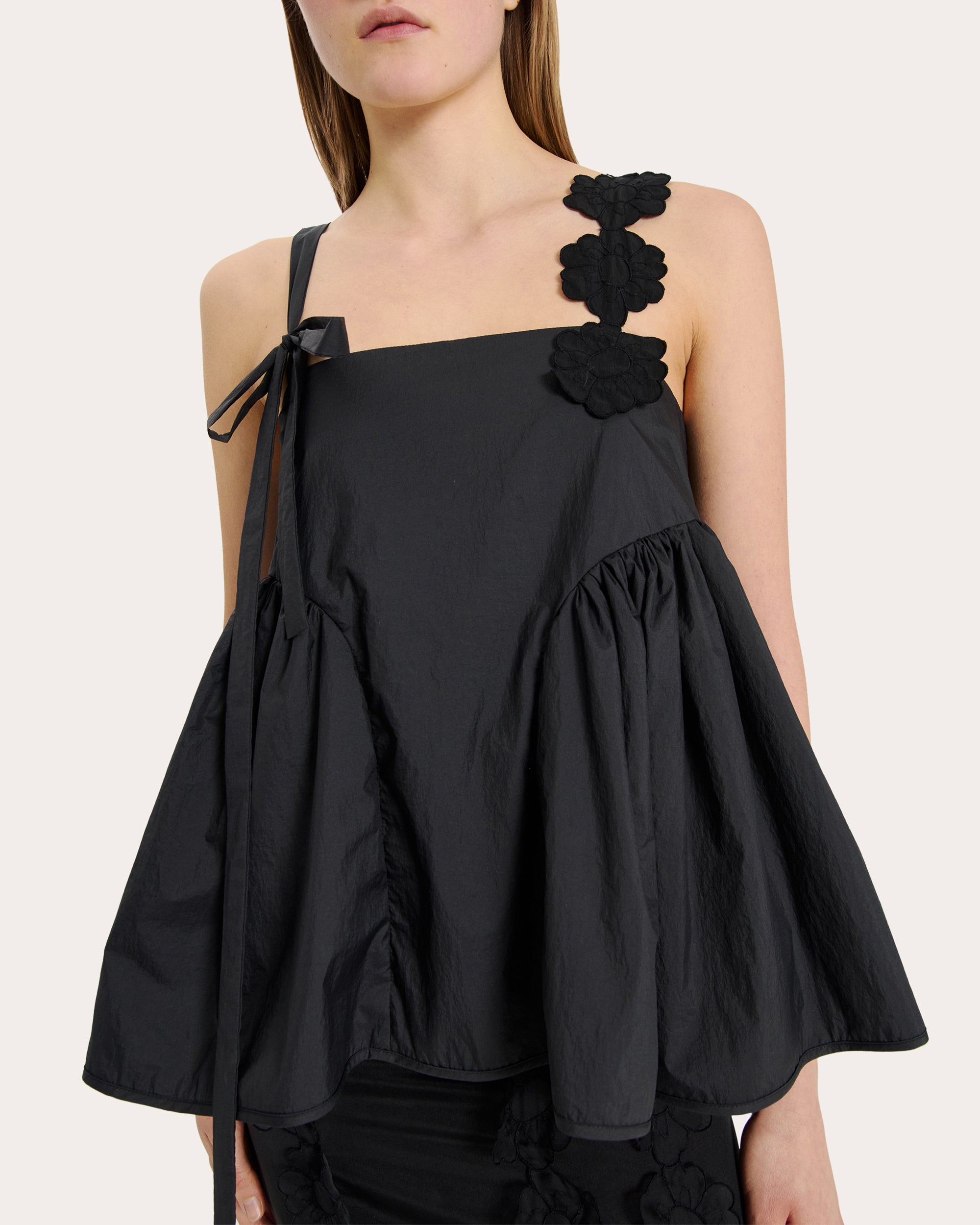 Onyx Floral-Appliquéd Ripstop Nylon Top