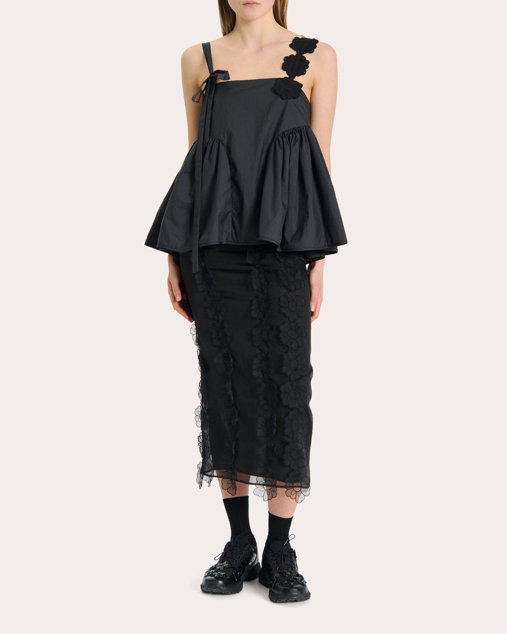 Olympia Floral-Appliquéd Midi Skirt