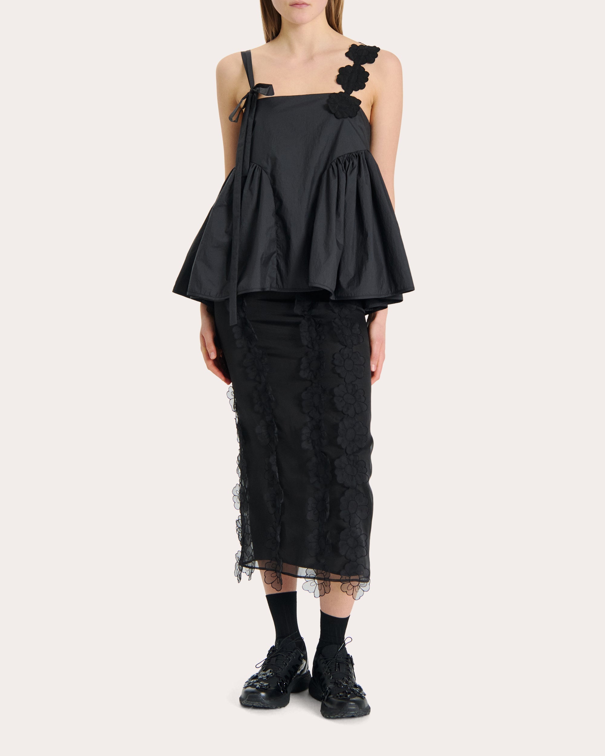 Olympia Floral-Appliquéd Midi Skirt