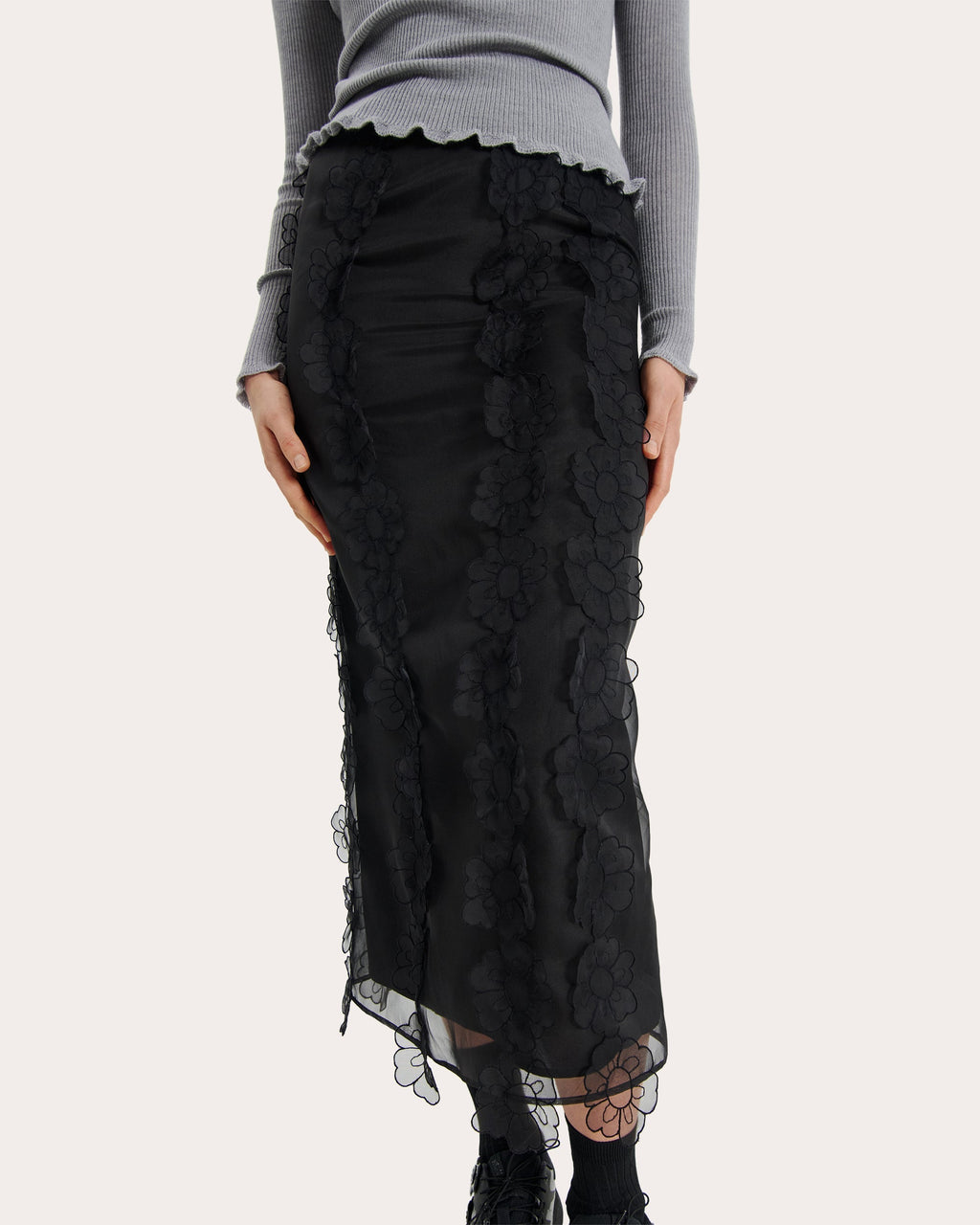 Olympia Floral-Appliquéd Midi Skirt