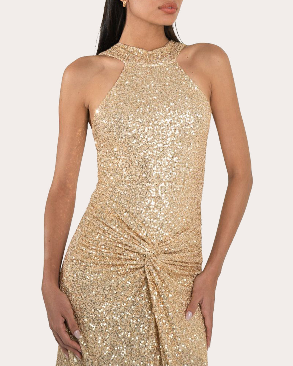 Fairuz Twist-Front Sequined Jersey Gown