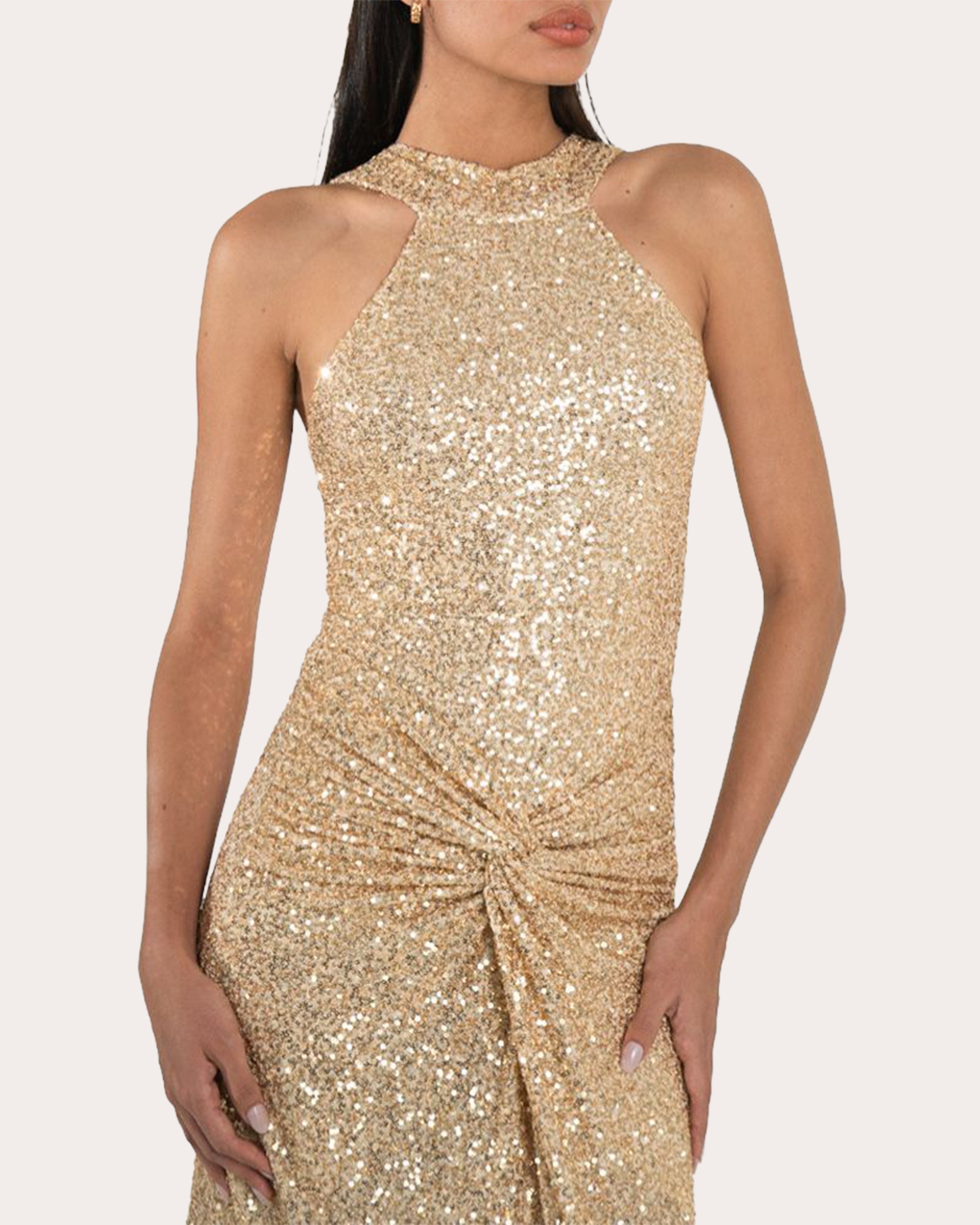 Fairuz Twist-Front Sequined Jersey Gown