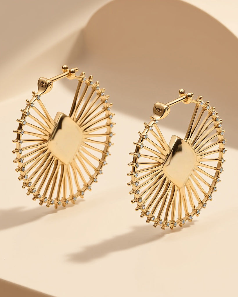 300Hz Frequency 14K Gold Diamond Hoop Earrings