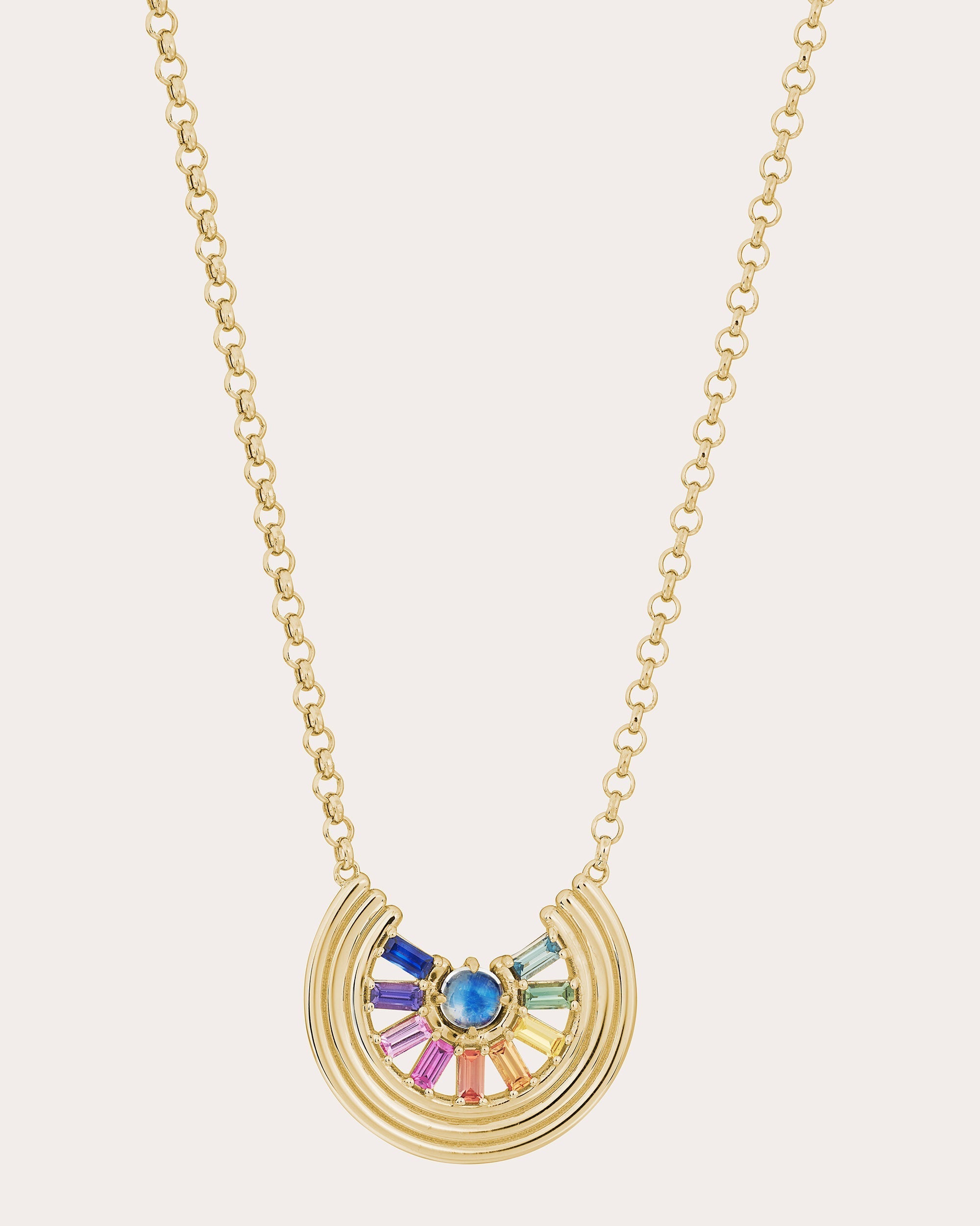 Revival 14K Gold Multi-Sapphire and Moonstone Pendant Necklace