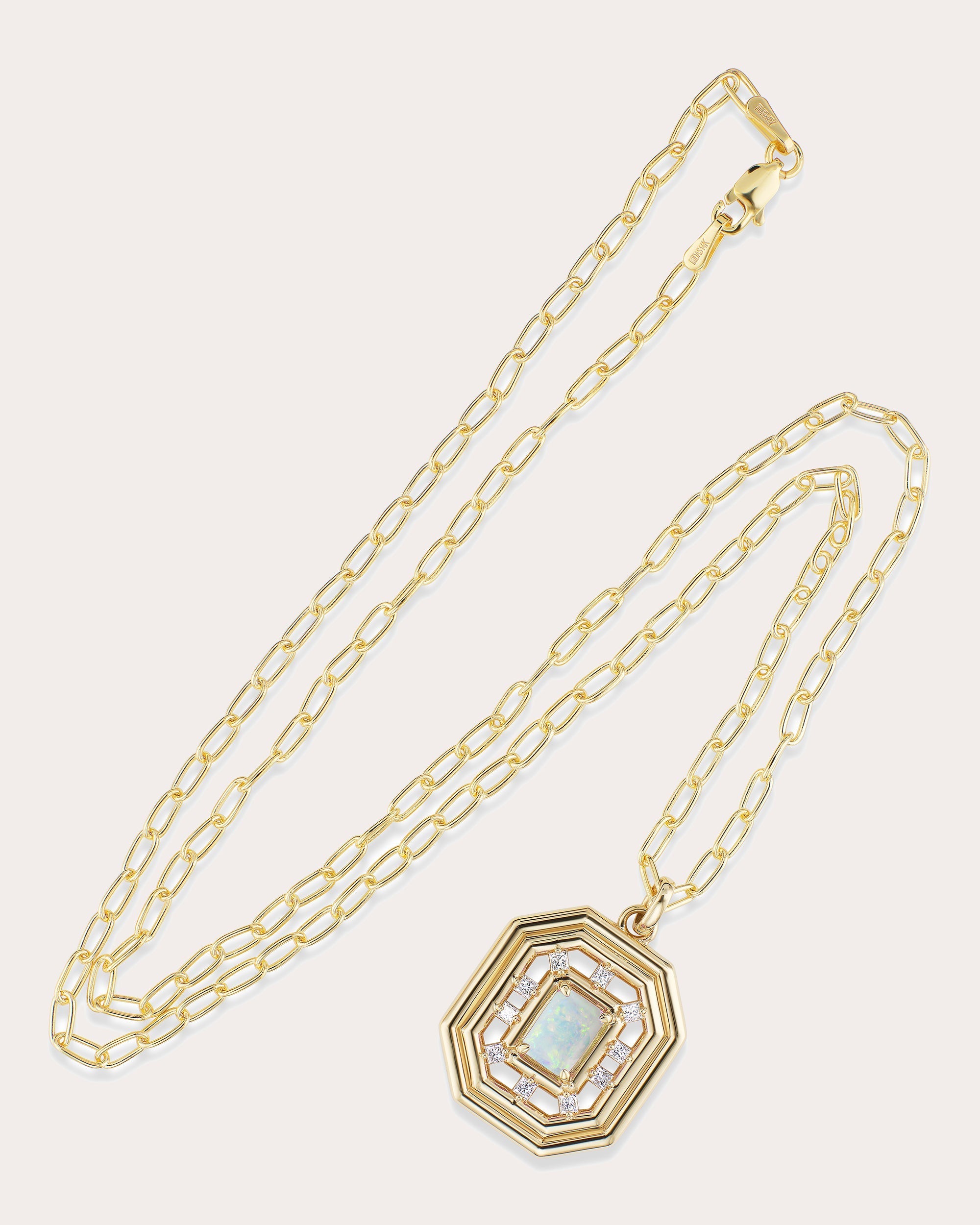 Revival Midi Nouveau 14K Gold Opal and Diamond Pendant Necklace