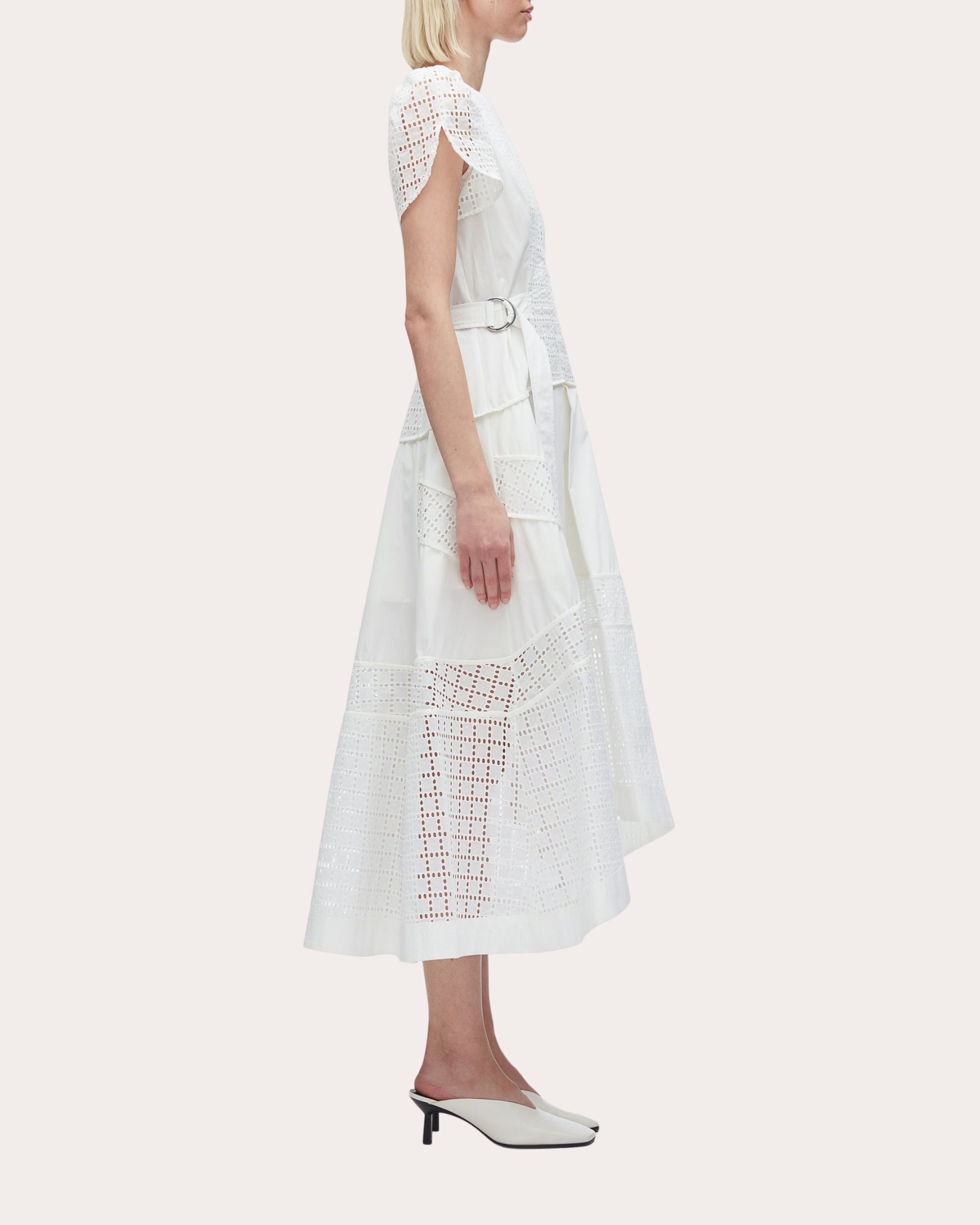 Broderie Anglaise Paneled Cotton Midi Dress