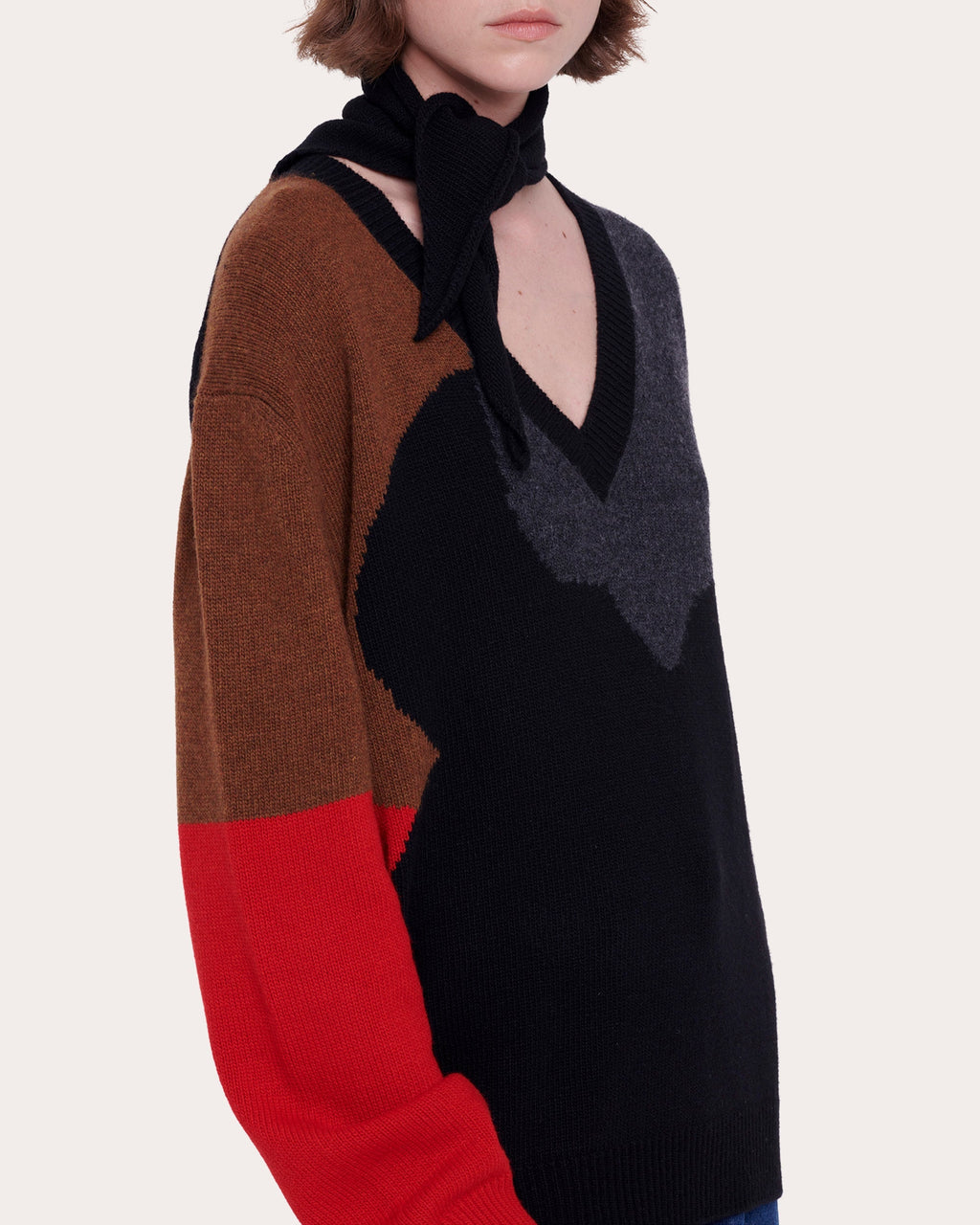 Scarf-Detail Wool-Cashmere Blend Sweater