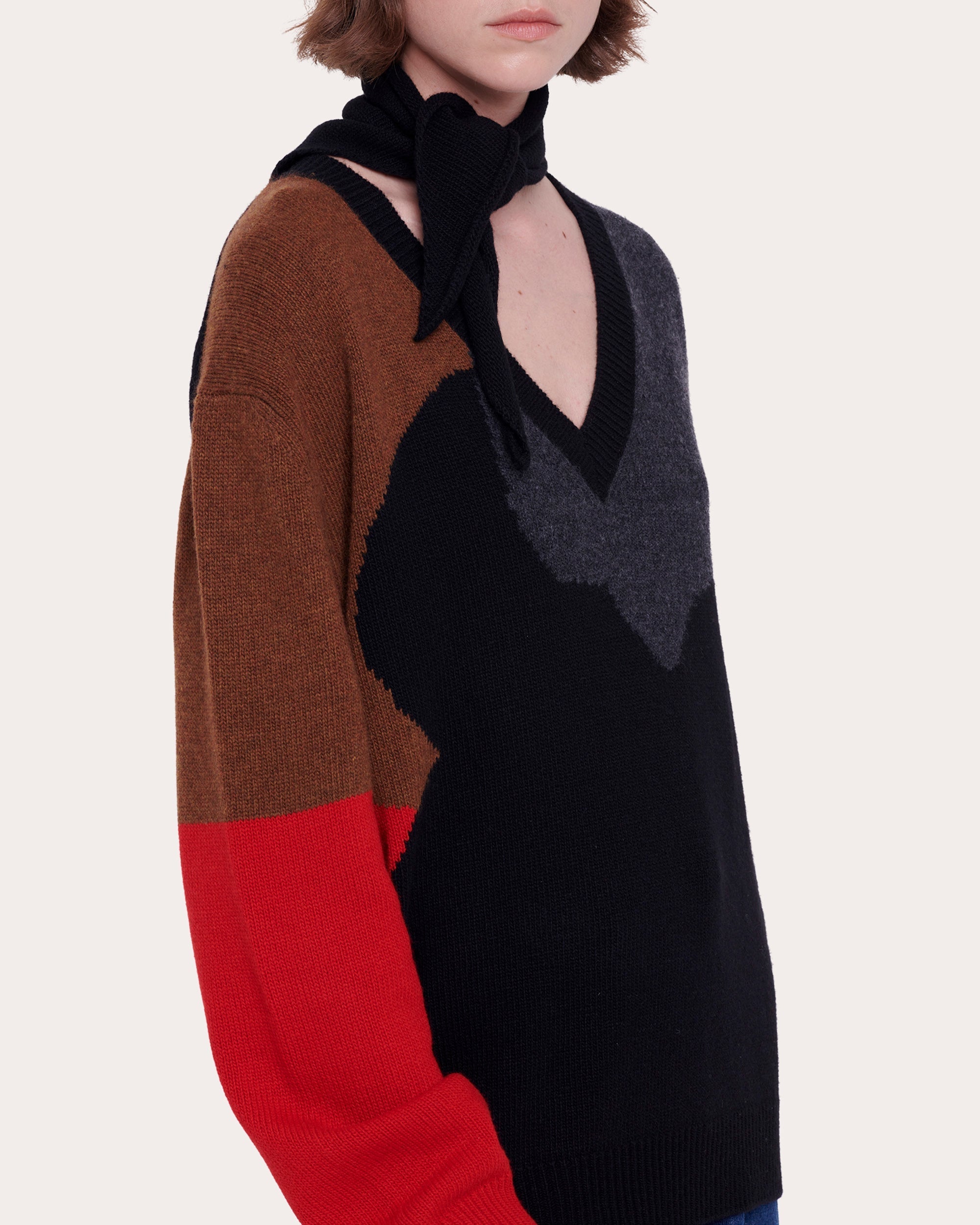 Scarf-Detail Wool-Cashmere Blend Sweater