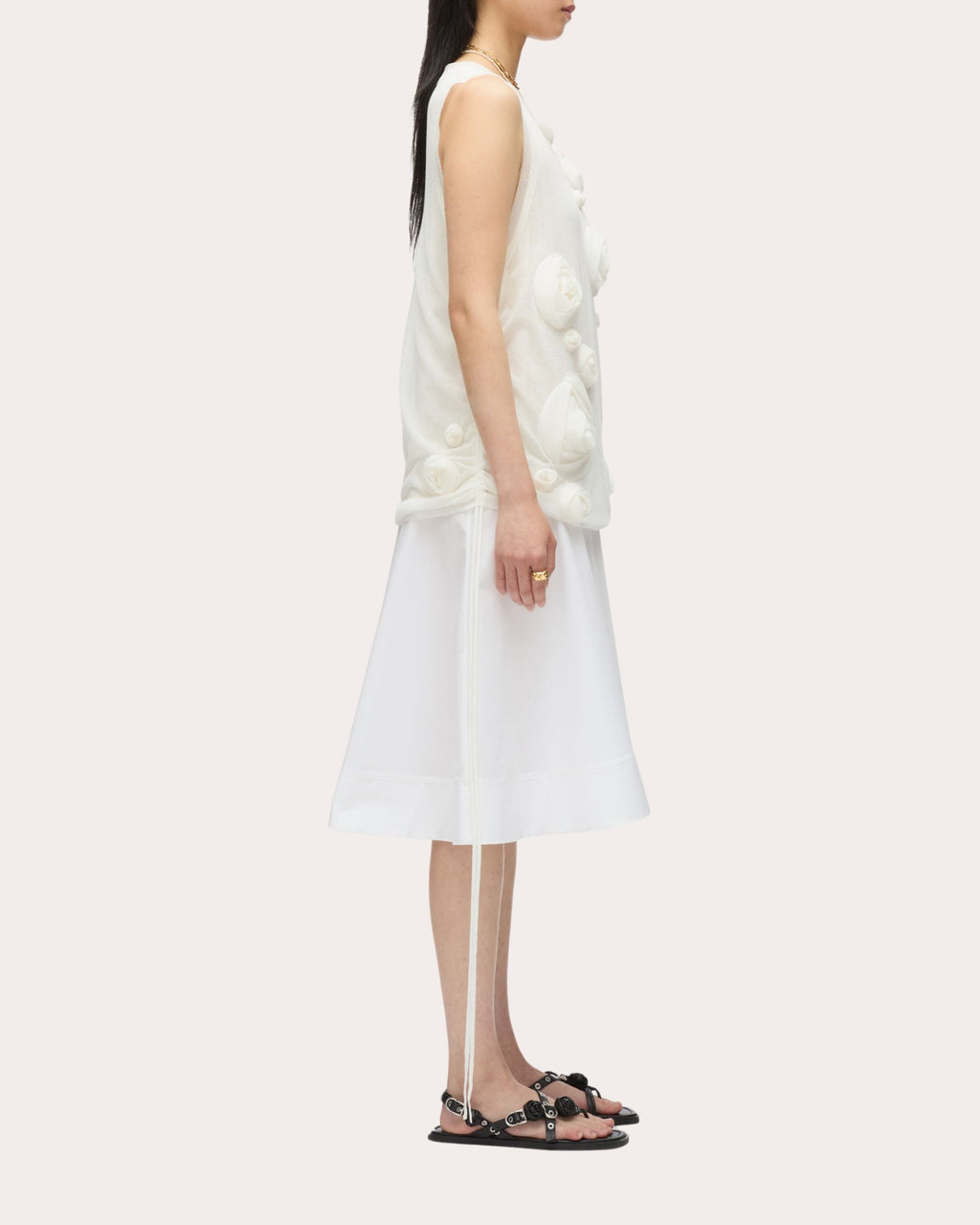 Layered Rosette-Embellished Midi Dress