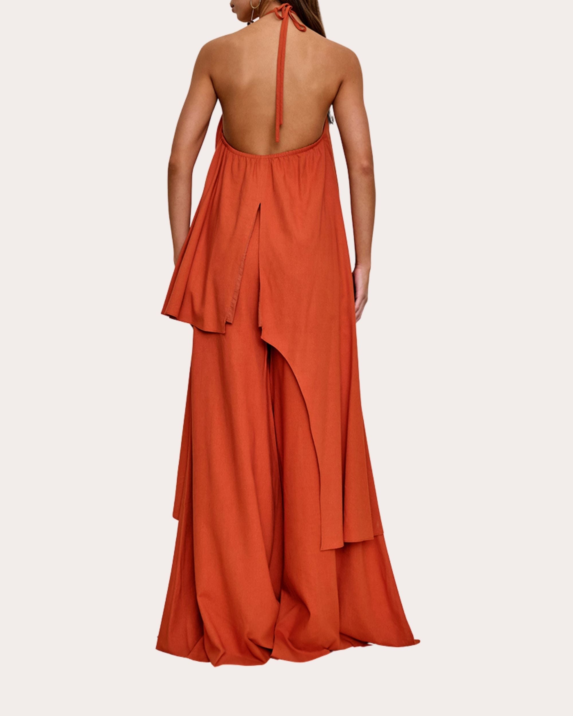 Nata Asymmetric Linen-Blend Halterneck Top