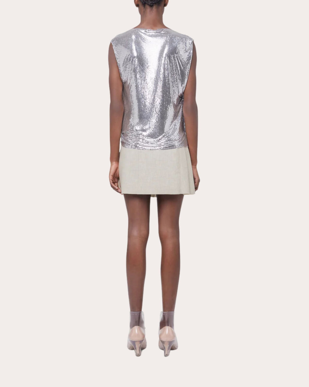 Pleated Wool and Cotton Blend Mini Skirt
