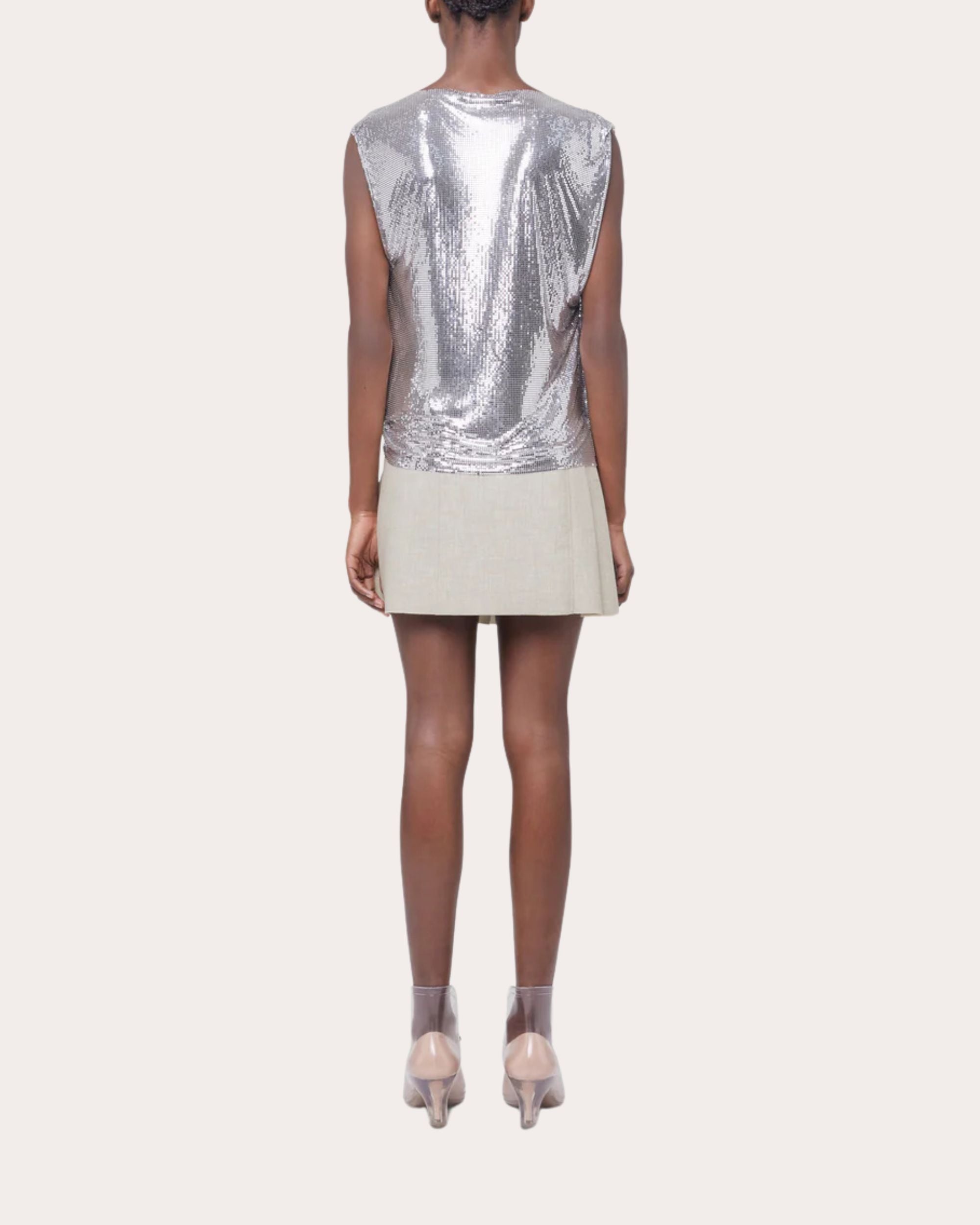 Pleated Wool and Cotton Blend Mini Skirt