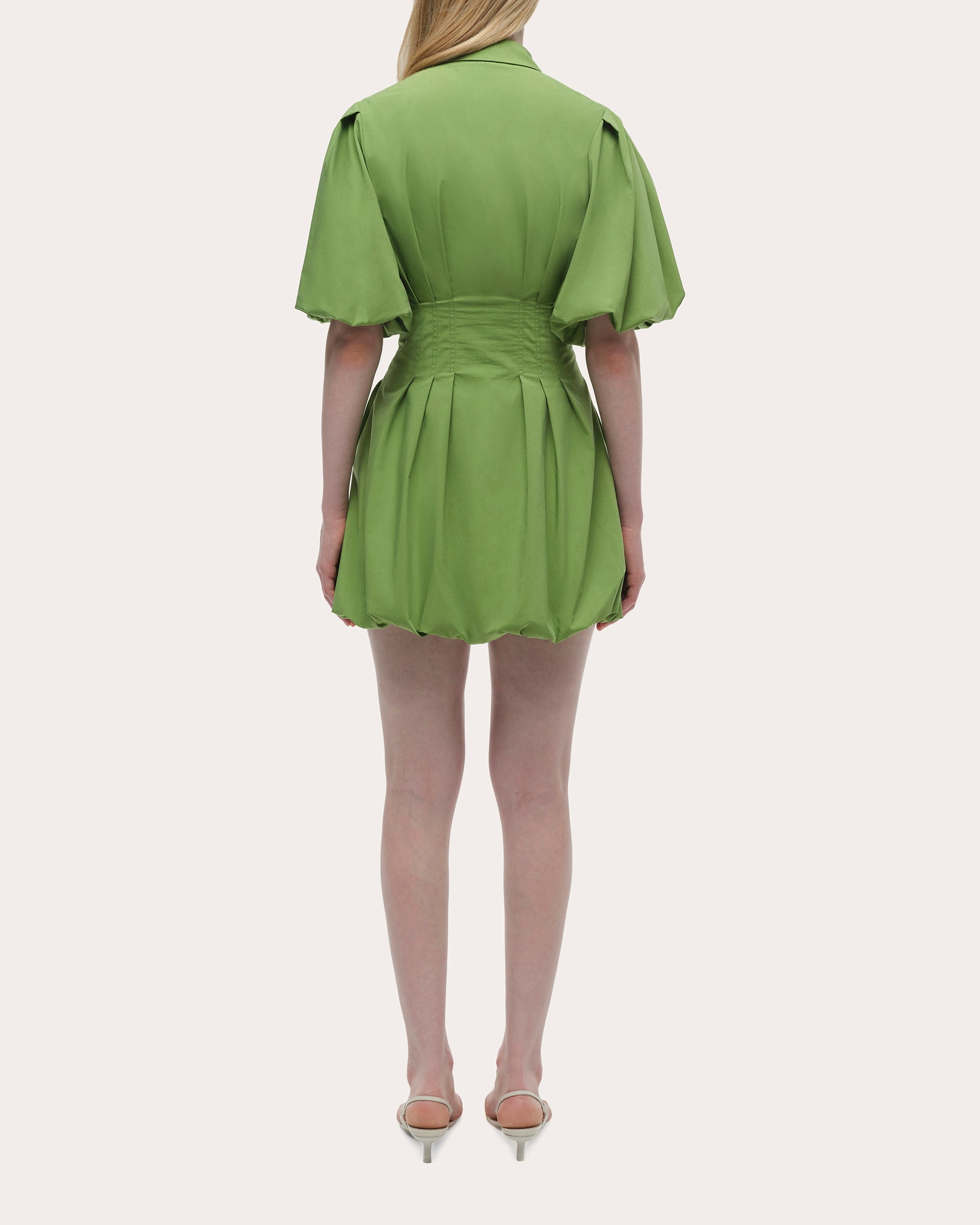 Cleo Poplin Puff-Sleeve Mini Shirt Dress
