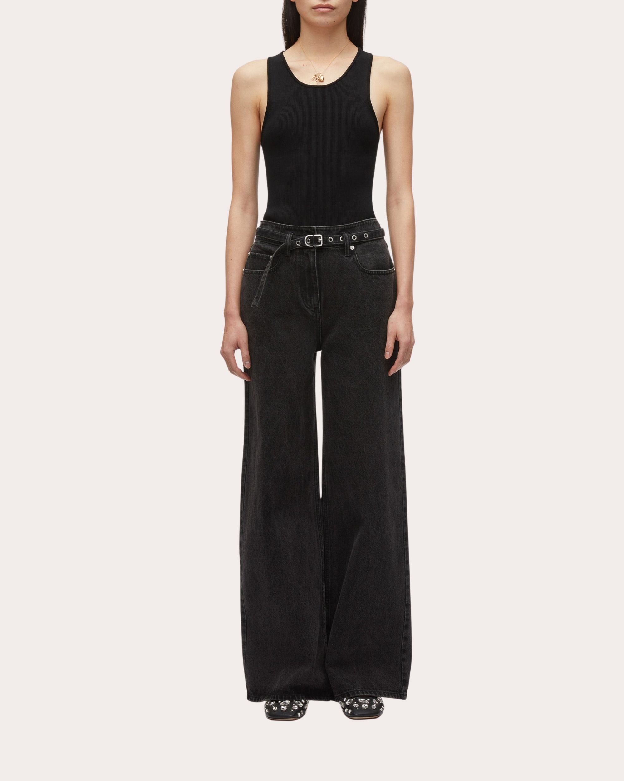 Belted Wide-Leg Jeans