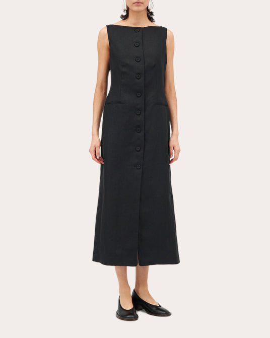 Dasia Herringbone Linen Midi Dress