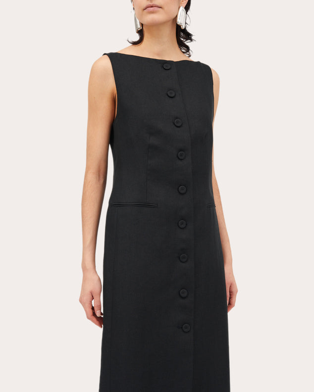 Dasia Herringbone Linen Midi Dress