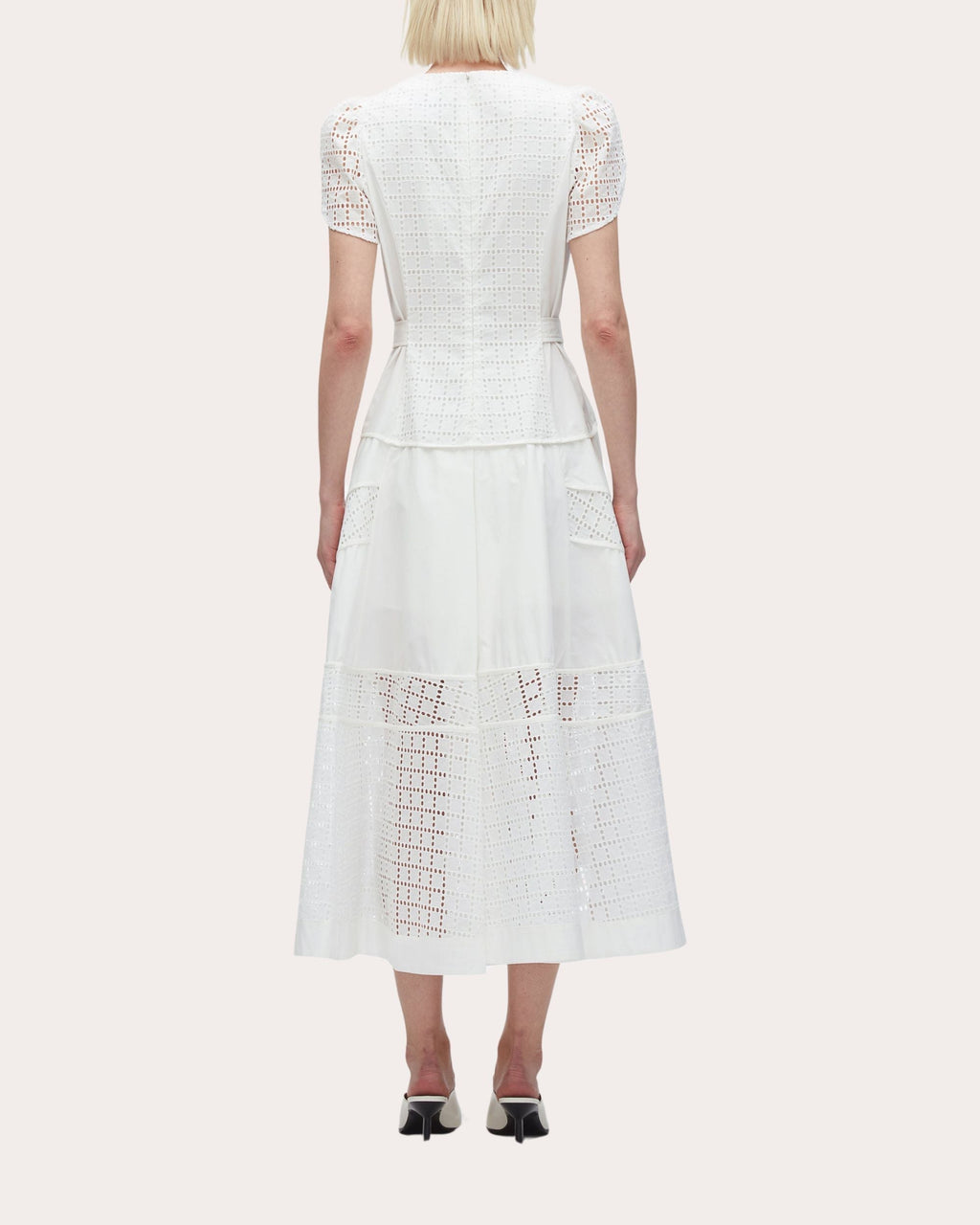 Broderie Anglaise Paneled Cotton Midi Dress