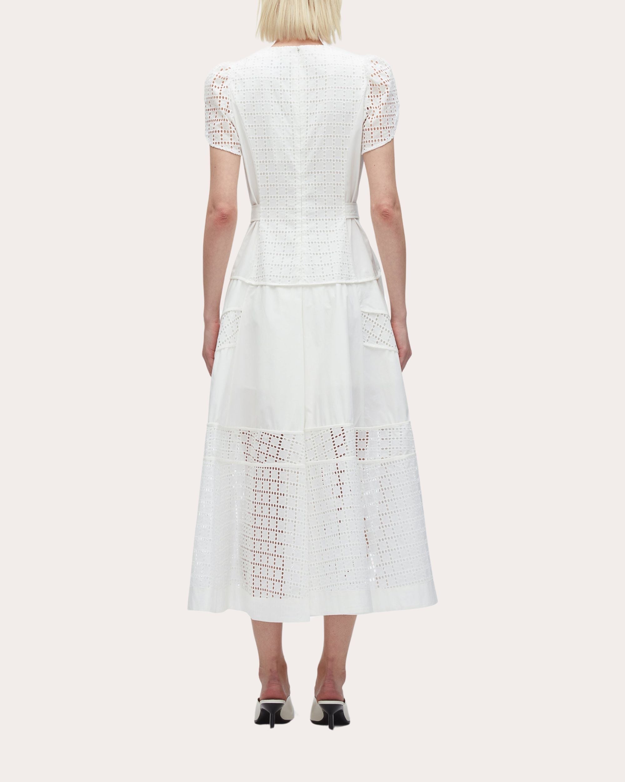 Broderie Anglaise Paneled Cotton Midi Dress