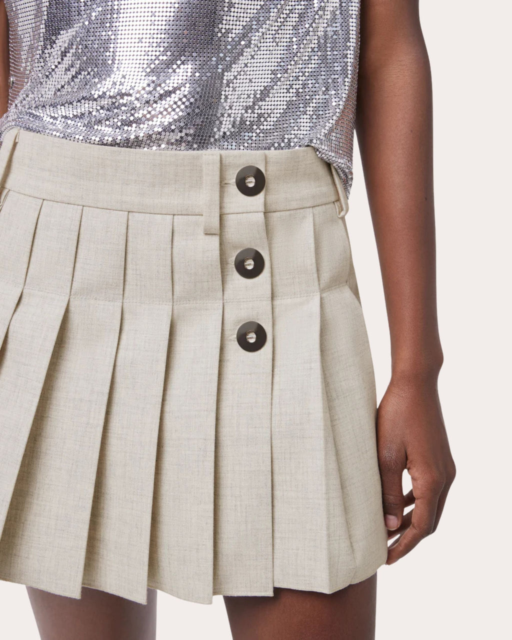 Pleated Wool and Cotton Blend Mini Skirt