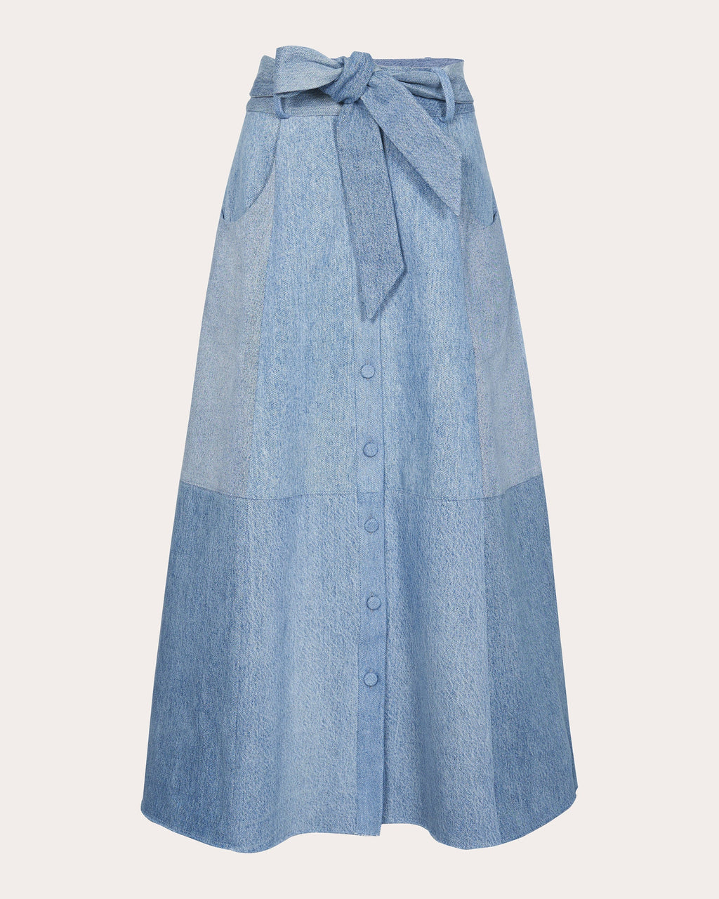 Frankie High-Rise Patchwork Denim Midi Skirt