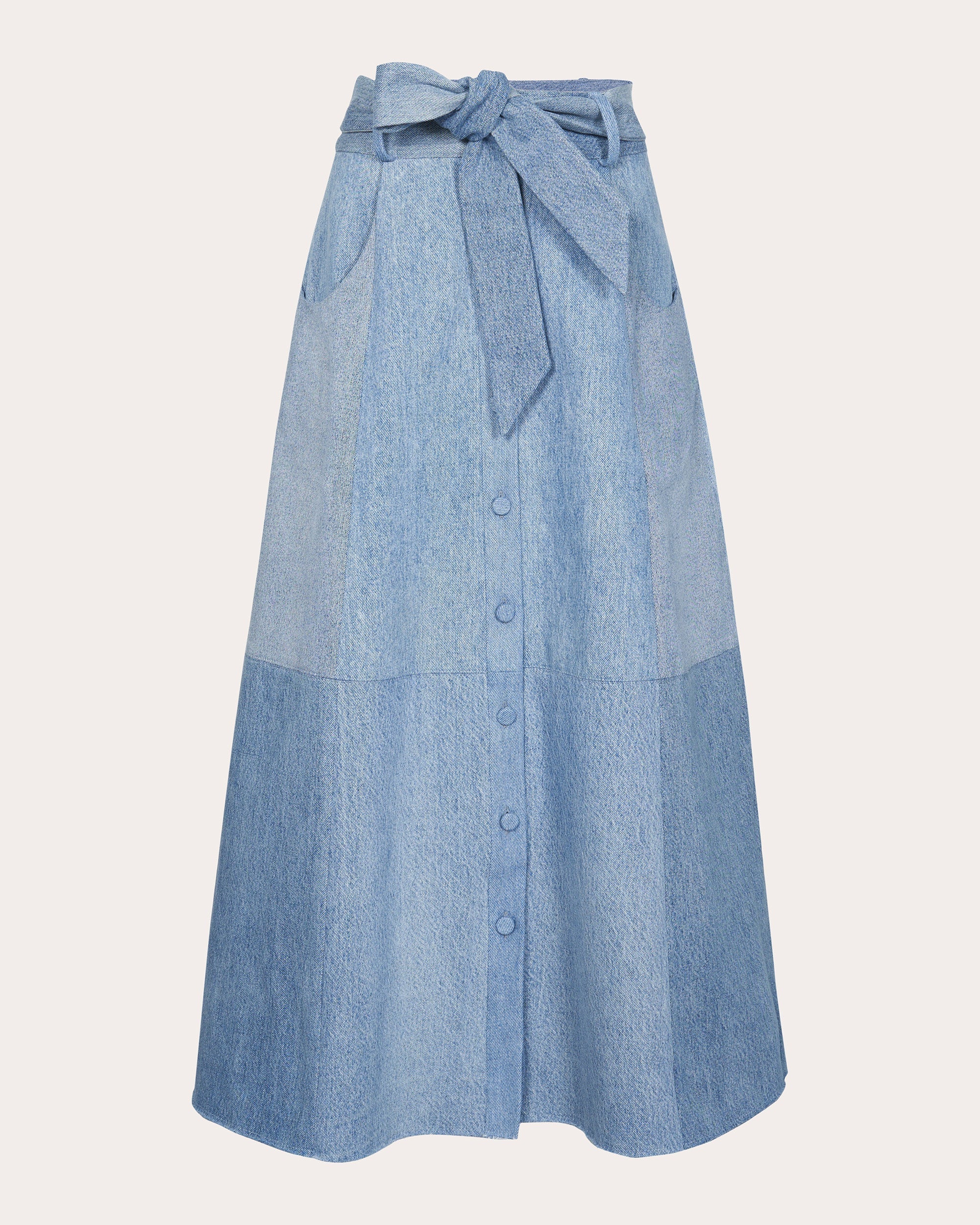 Frankie High-Rise Patchwork Denim Midi Skirt