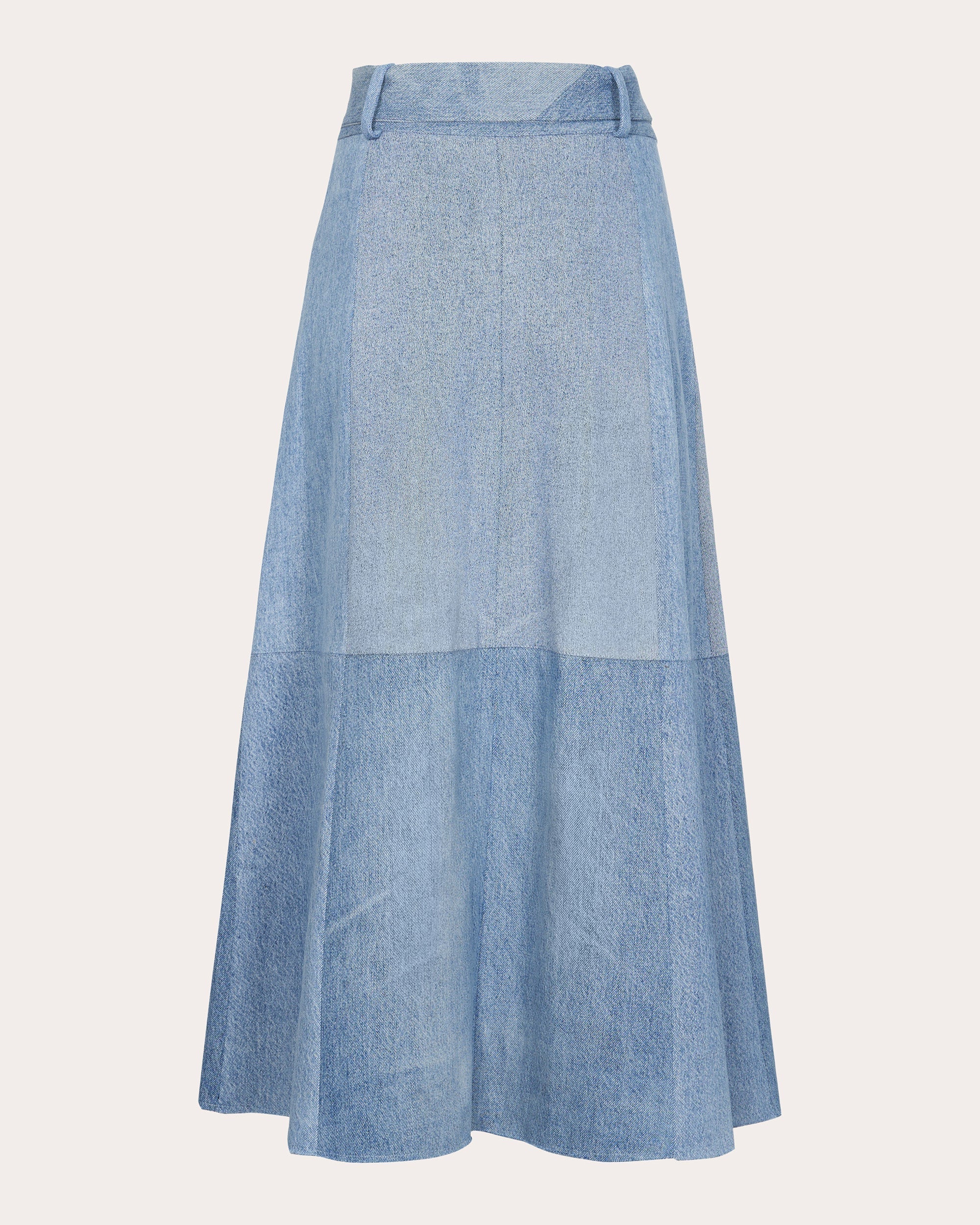 Frankie High-Rise Patchwork Denim Midi Skirt