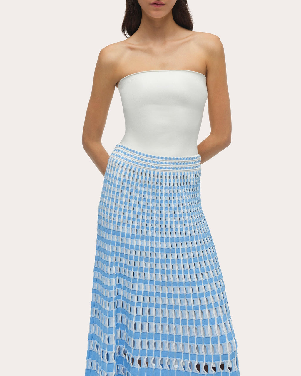 Larken Gingham Laser-Cut Midi Skirt