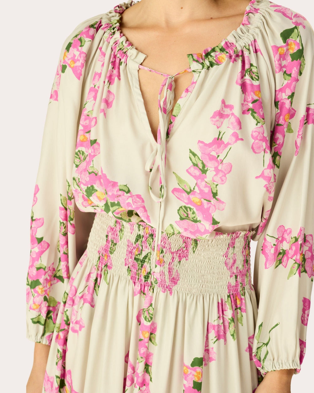 Ashley Floral Silk Tie-Neck Top