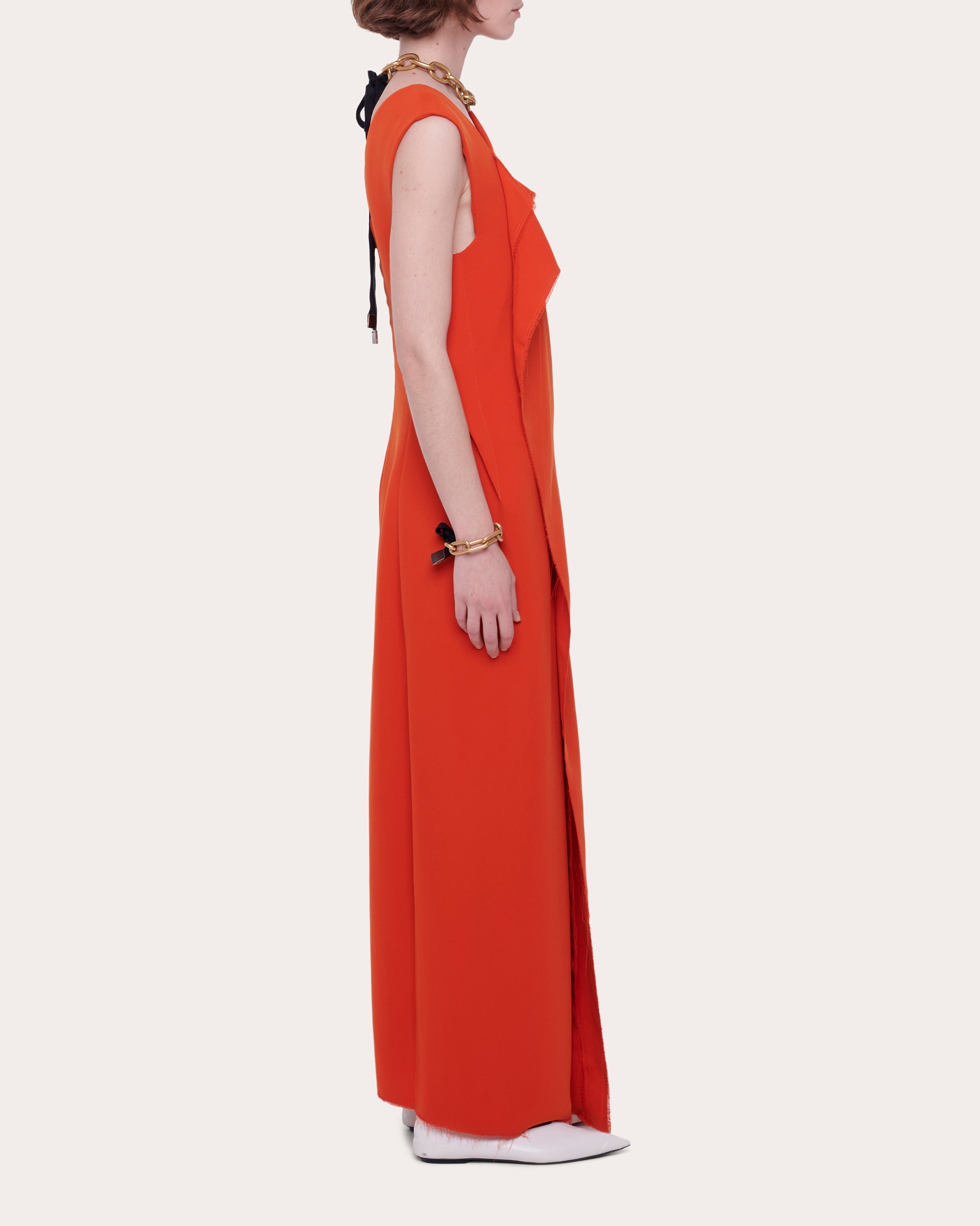 Draped Fringe-Trimmed Cady Maxi Dress