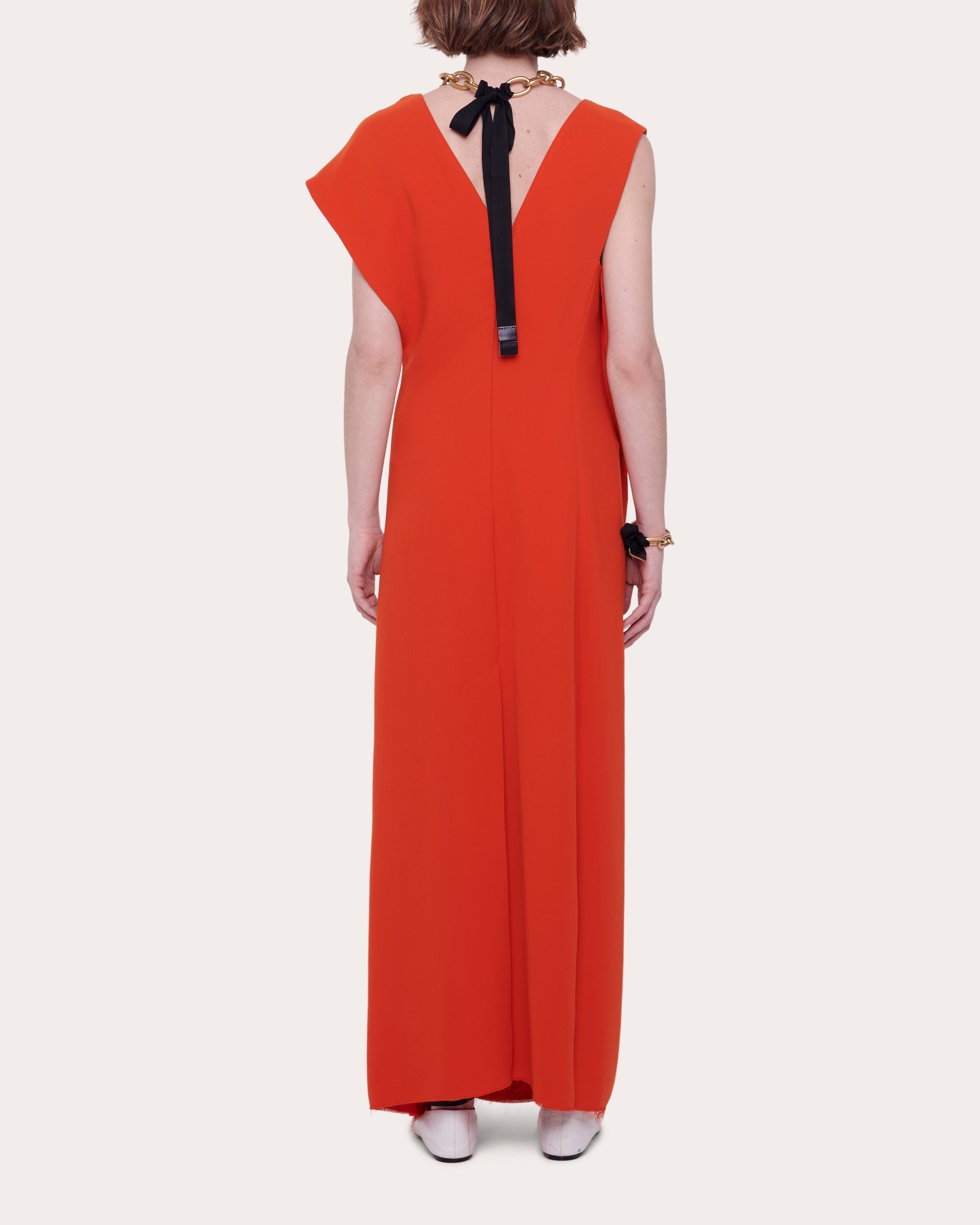 Draped Fringe-Trimmed Cady Maxi Dress