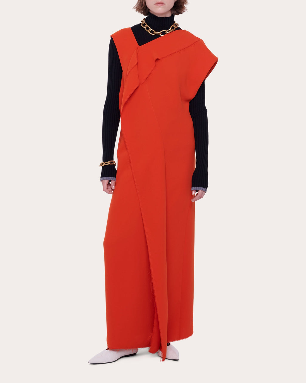 Draped Fringe-Trimmed Cady Maxi Dress