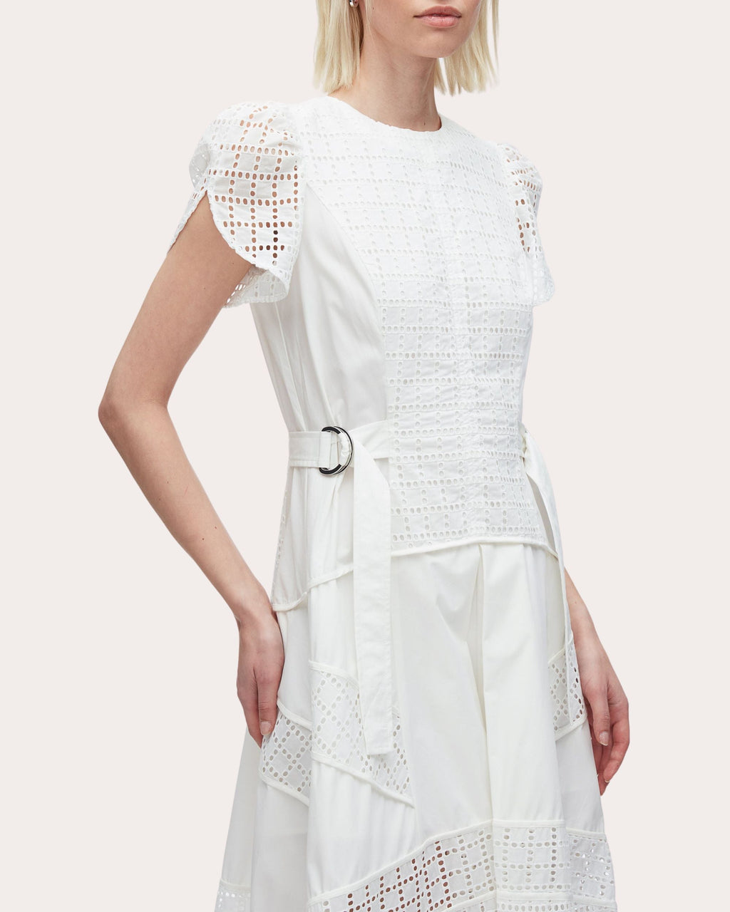 Broderie Anglaise Paneled Cotton Midi Dress