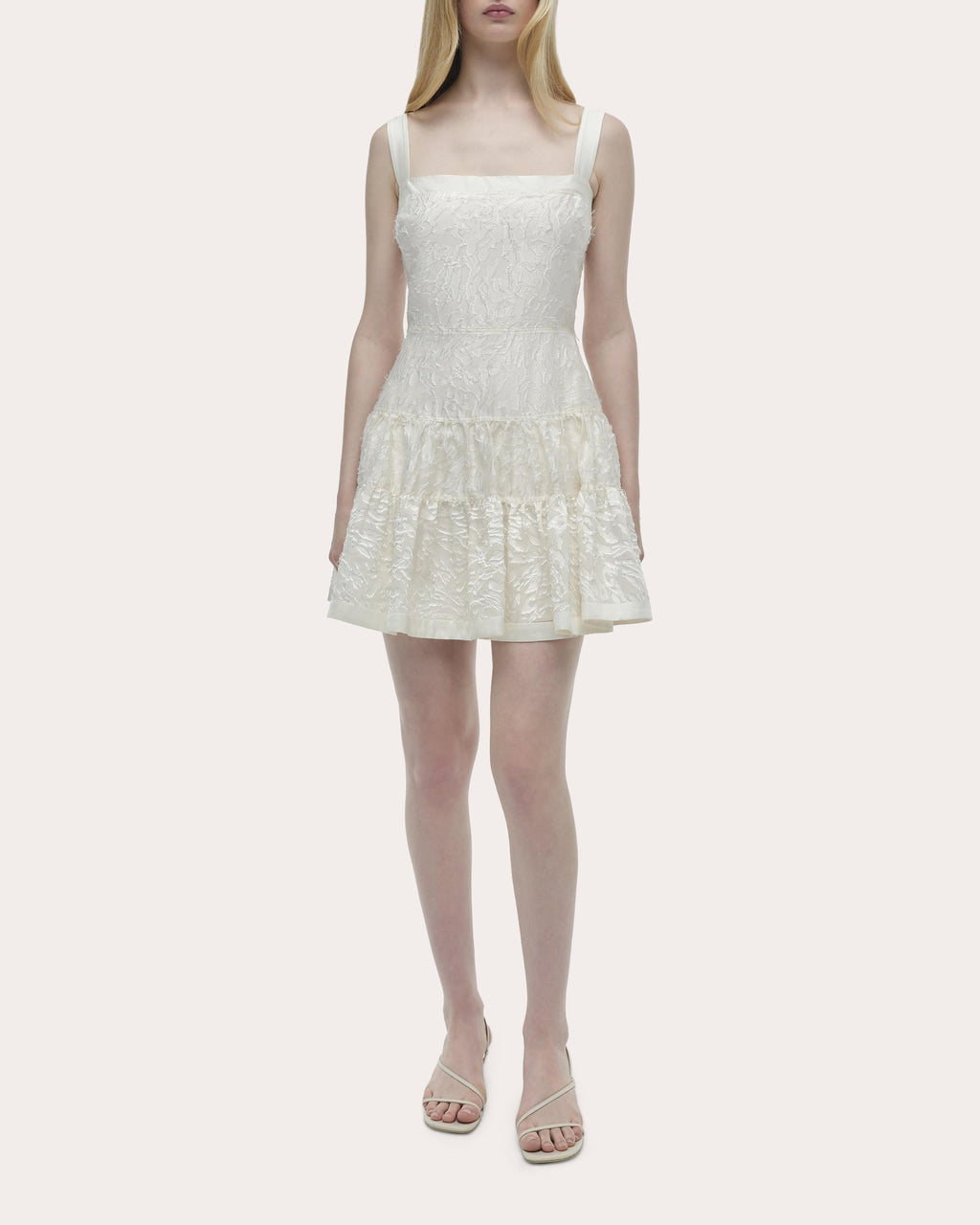 Laila Frayed Jacquard Tiered Mini Dress