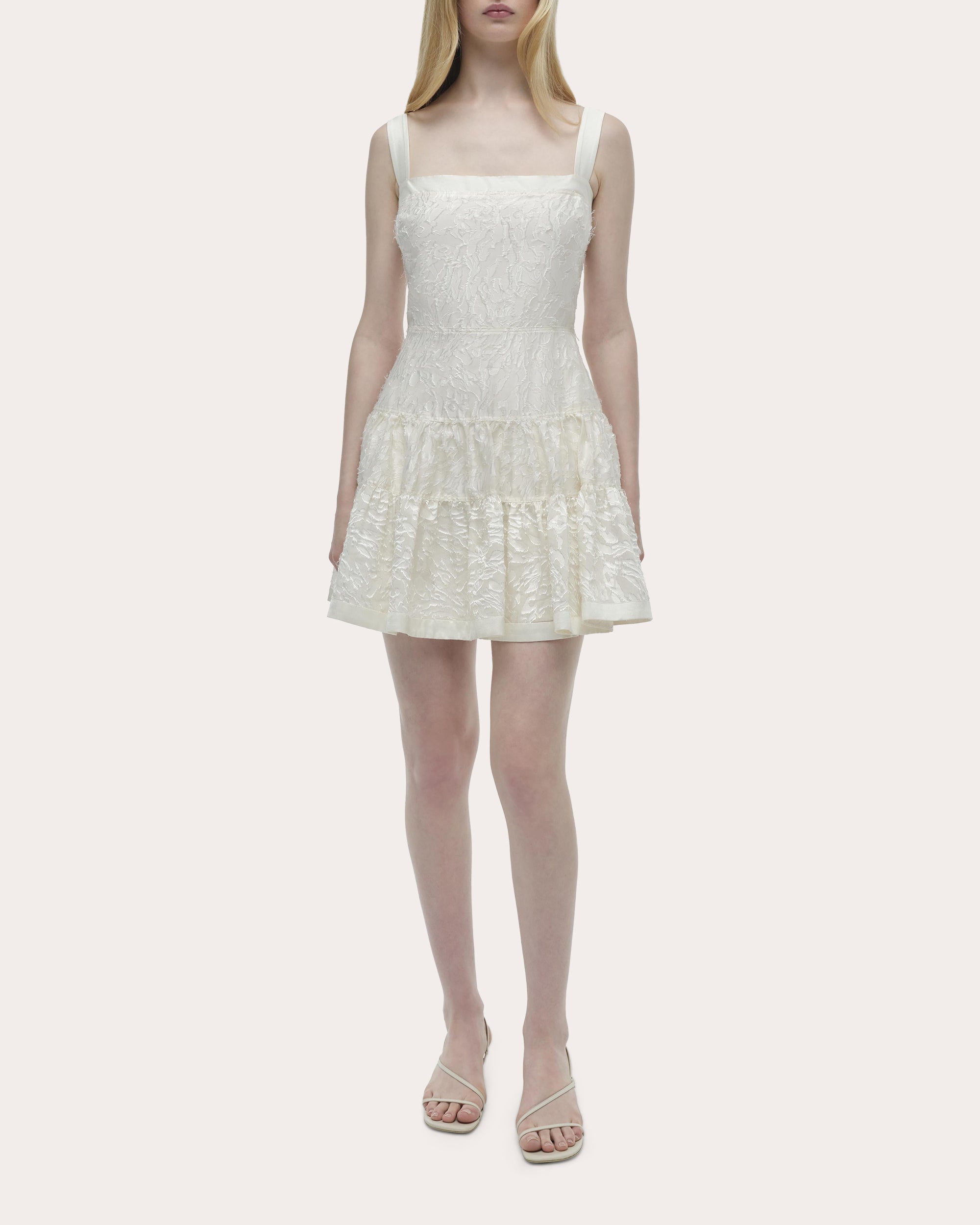 Laila Frayed Jacquard Tiered Mini Dress