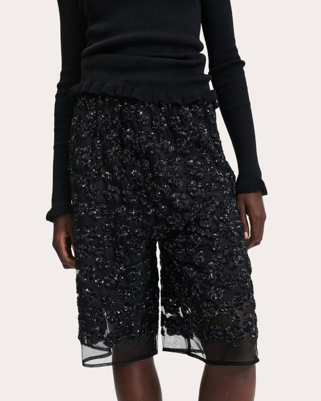 Angelica Floral Sequin-Embellished Shorts
