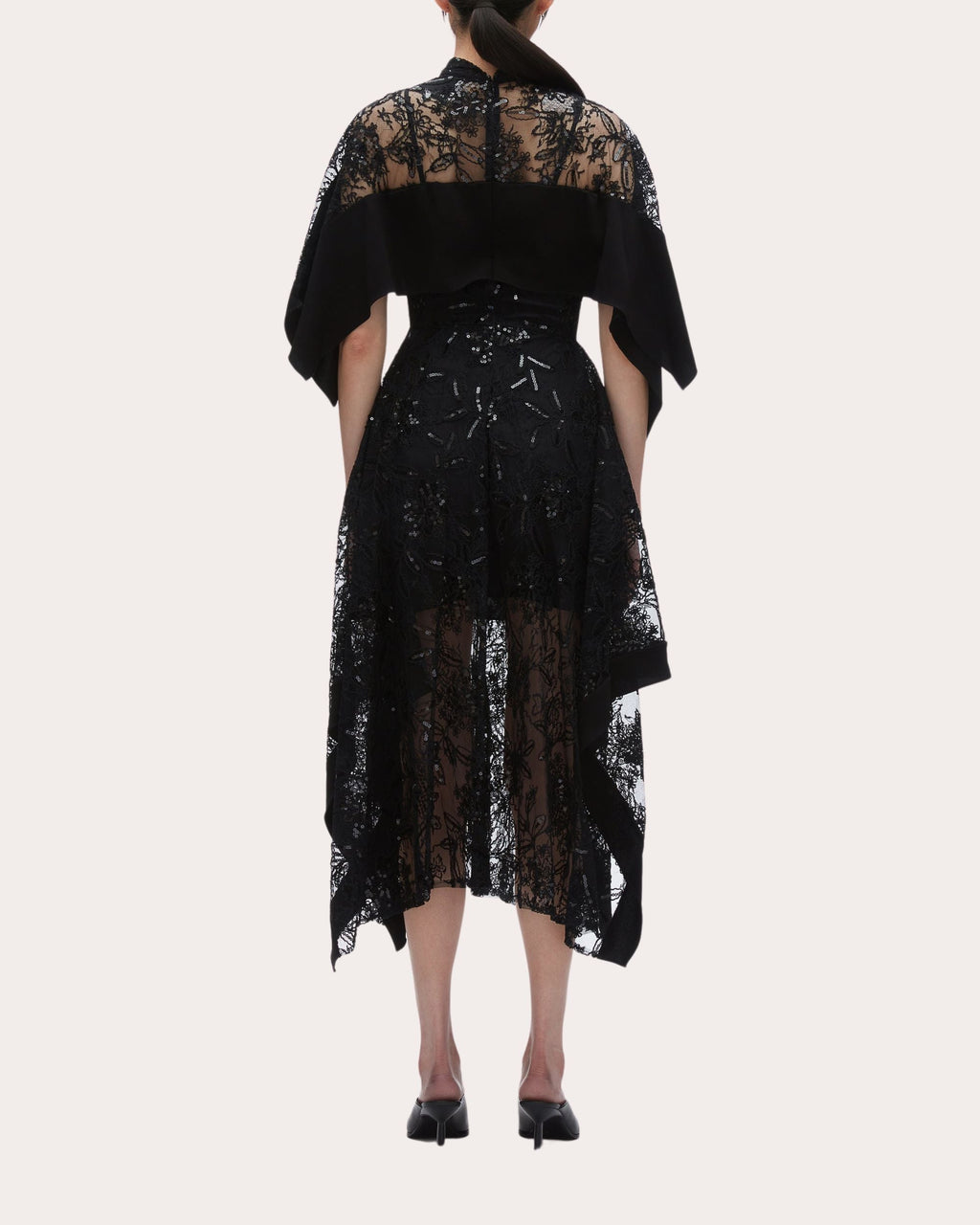 Cape-Effect Sequin-Embellished Lace Midi Dress