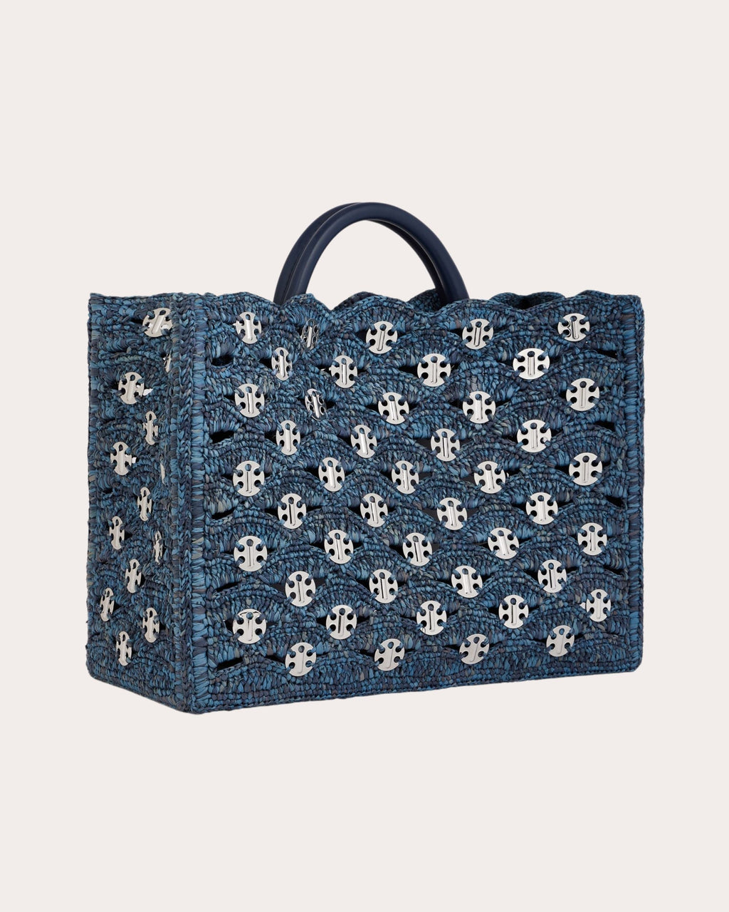 1969 Leather Trimmed Chainmail Embellished Raffia Tote