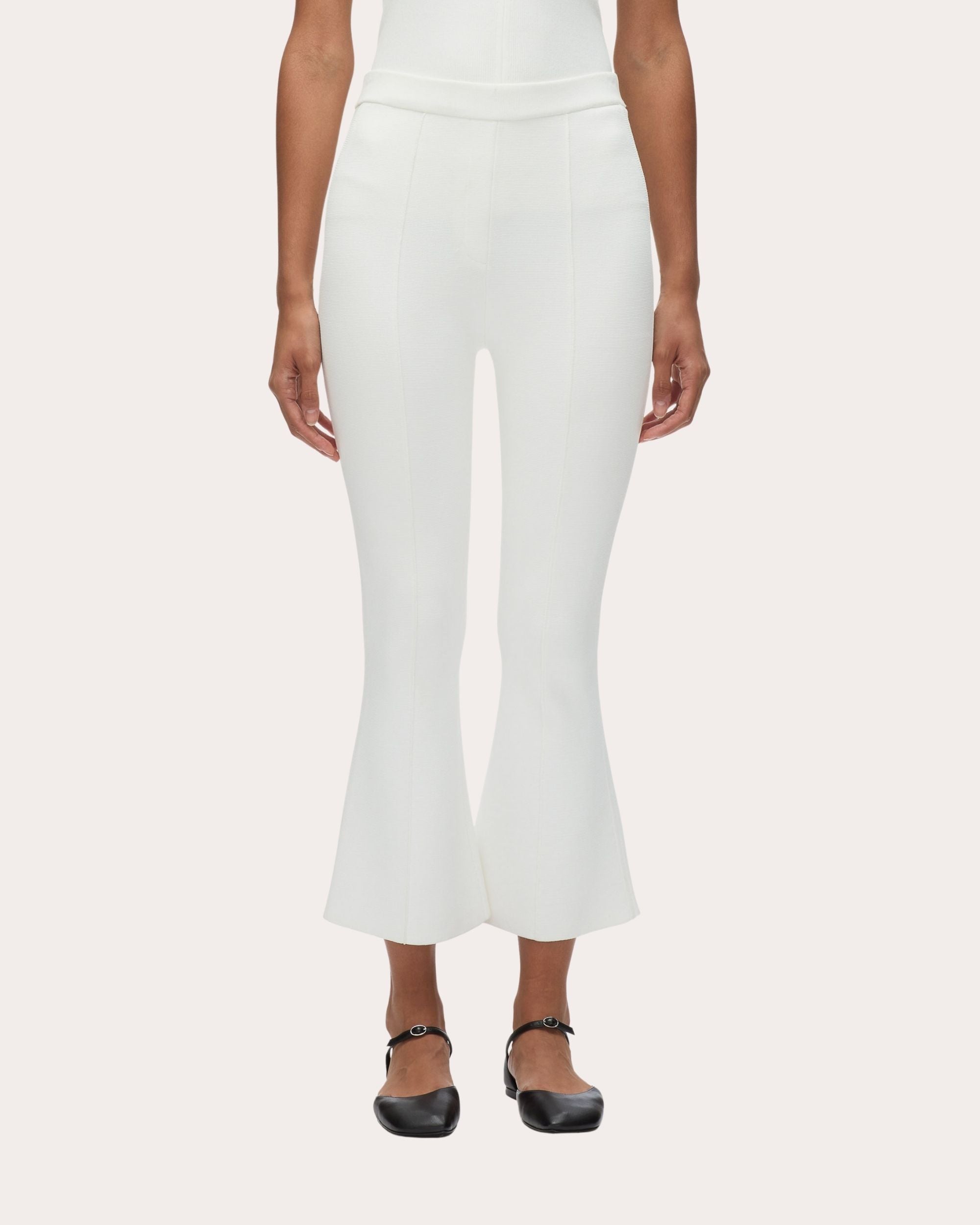 Cropped Flared Rib Knit Pants