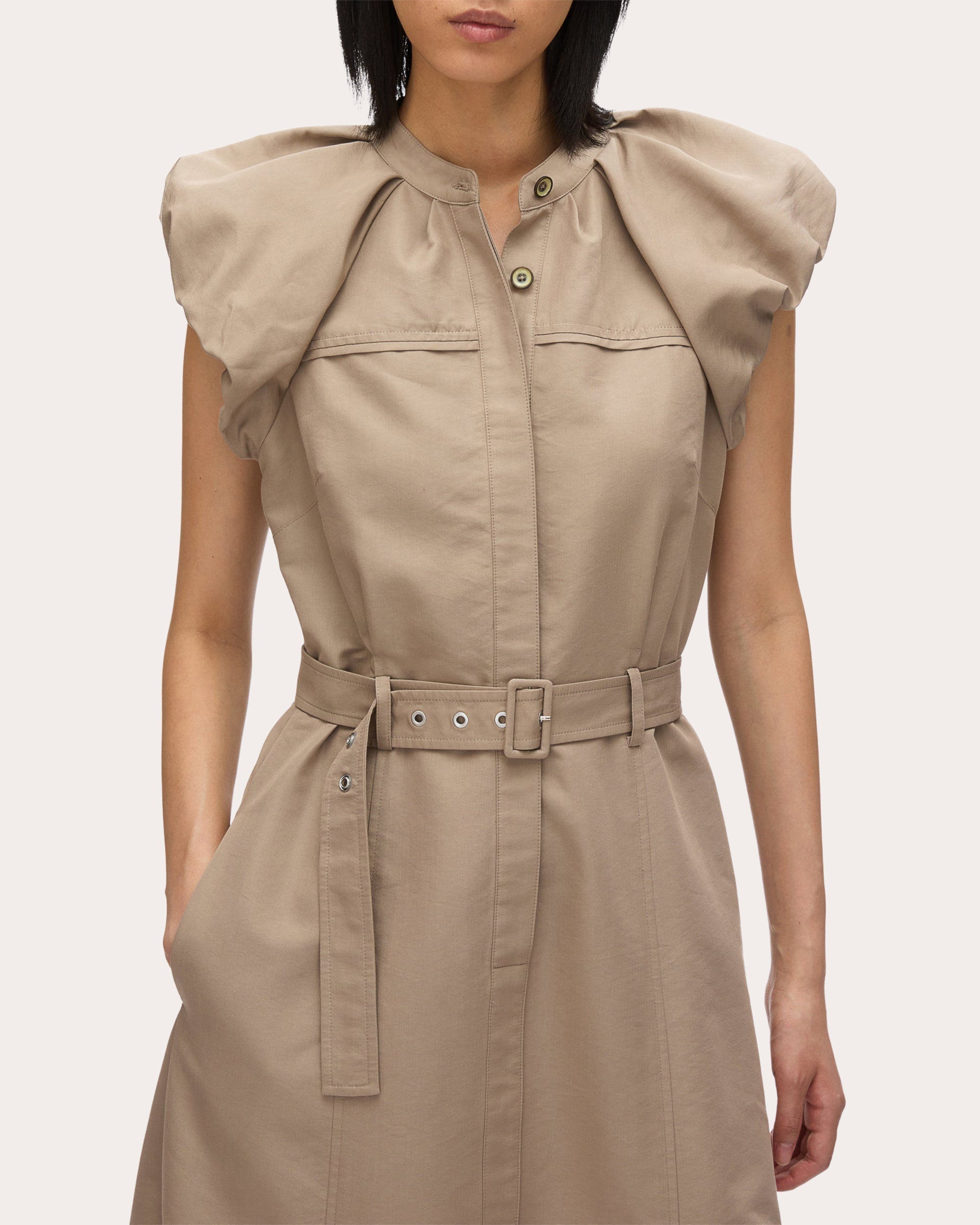 Belted Gathered Poplin Midi Shirt Dress