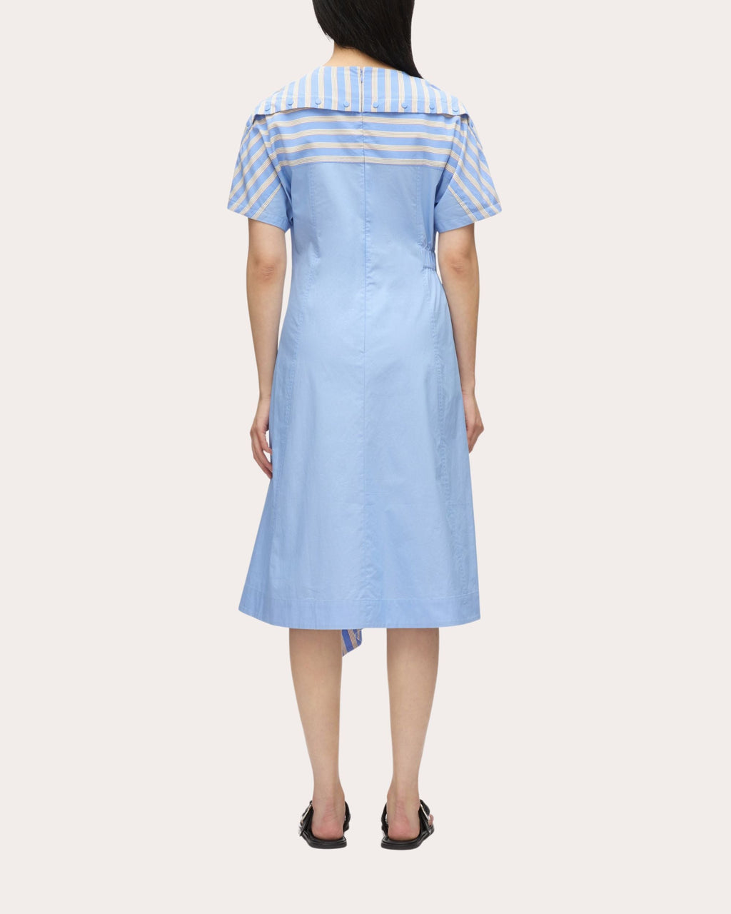 Asymmetric Striped Techno-Poplin Midi Dress