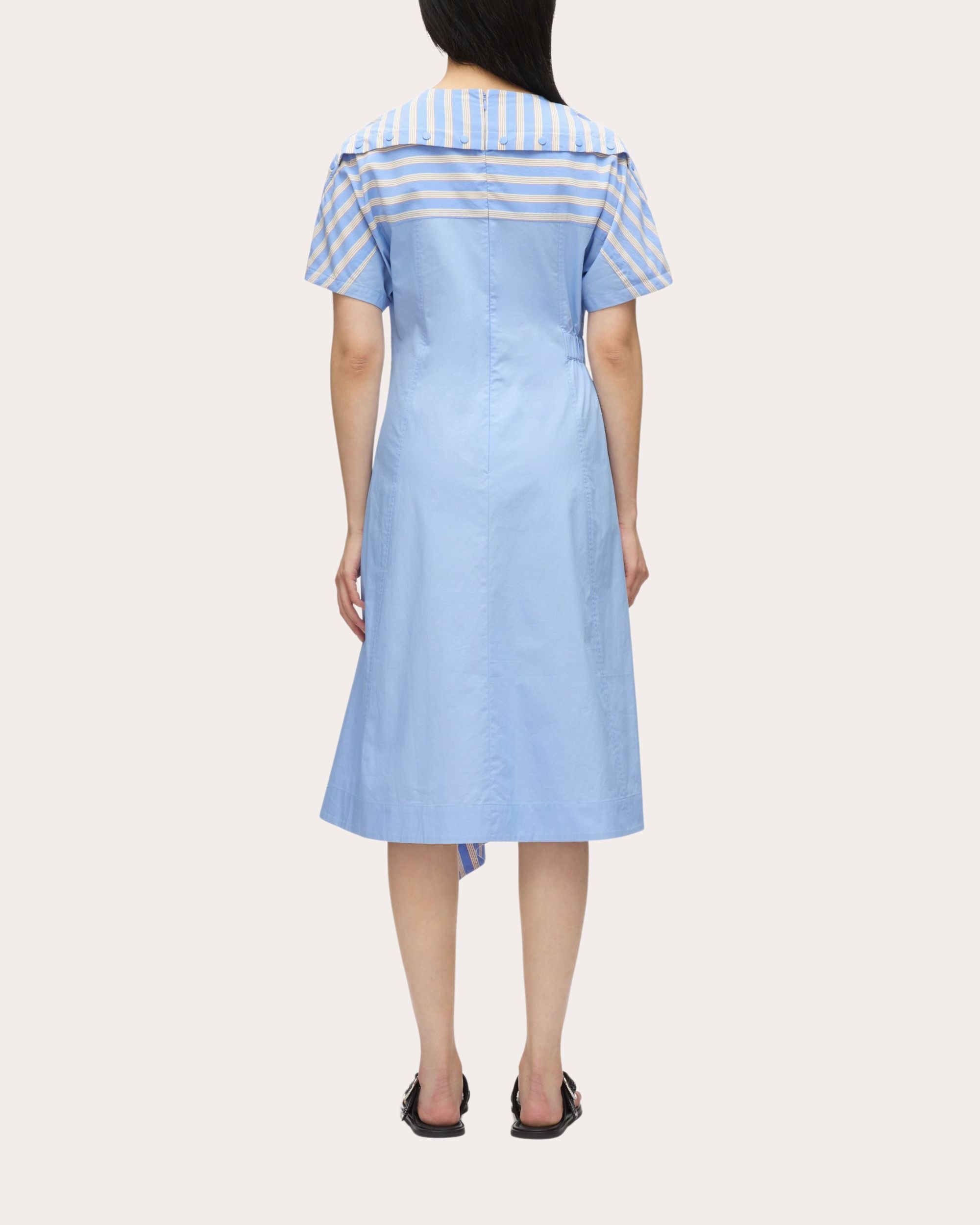 Asymmetric Striped Techno-Poplin Midi Dress